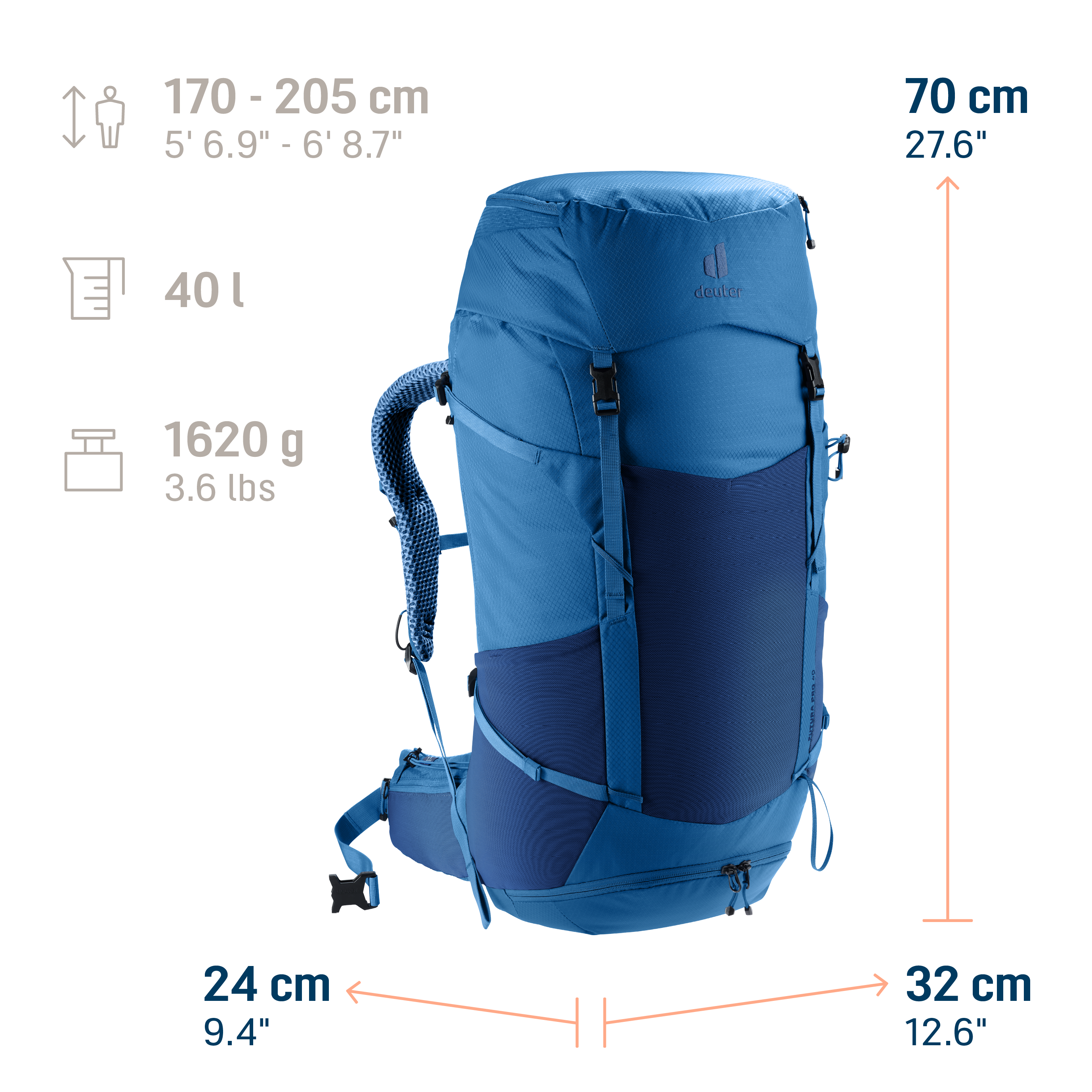 Futura Pro 40 backpack, hiking, daypack, blue, 40L