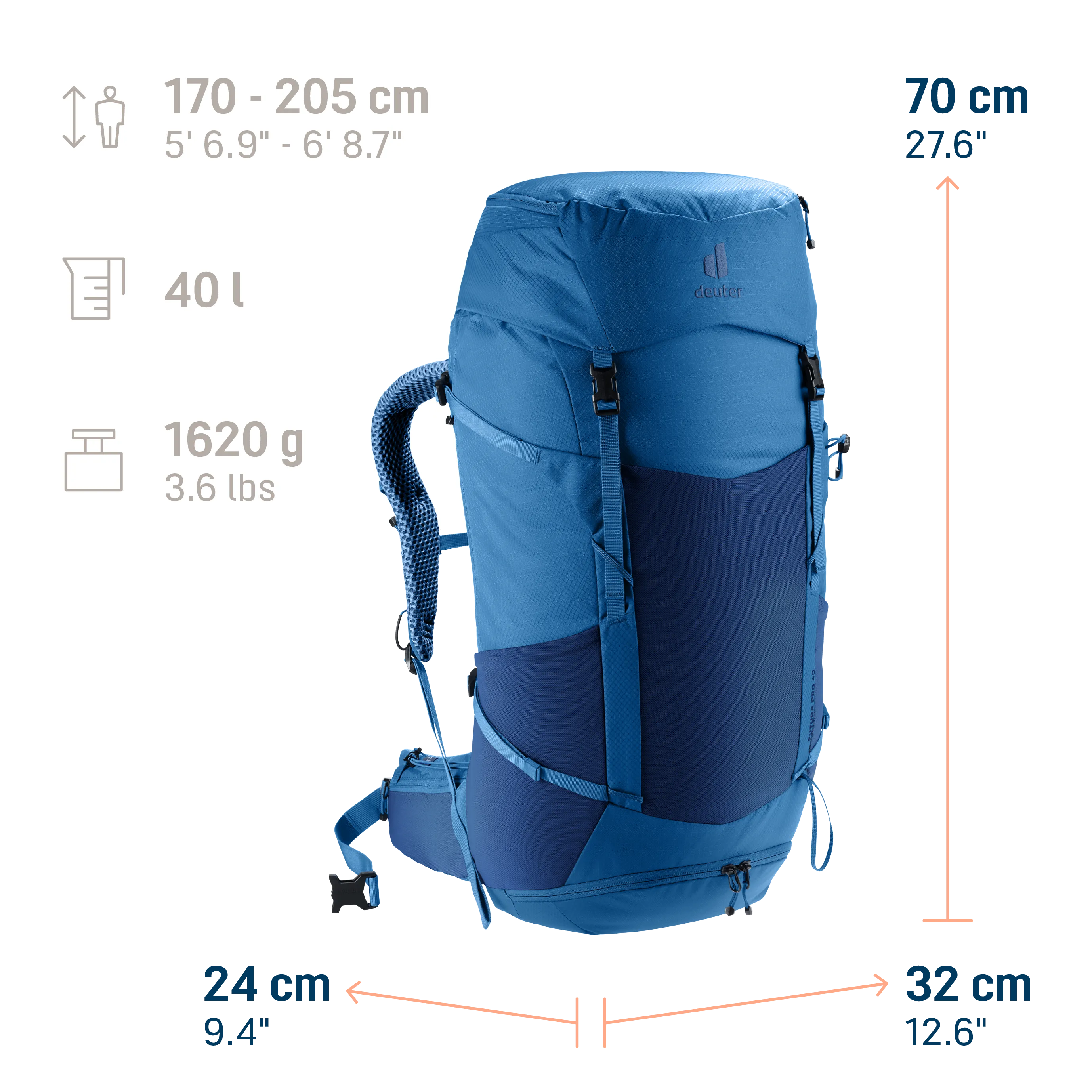 backpack, hiking, daypack, blue, 40L
