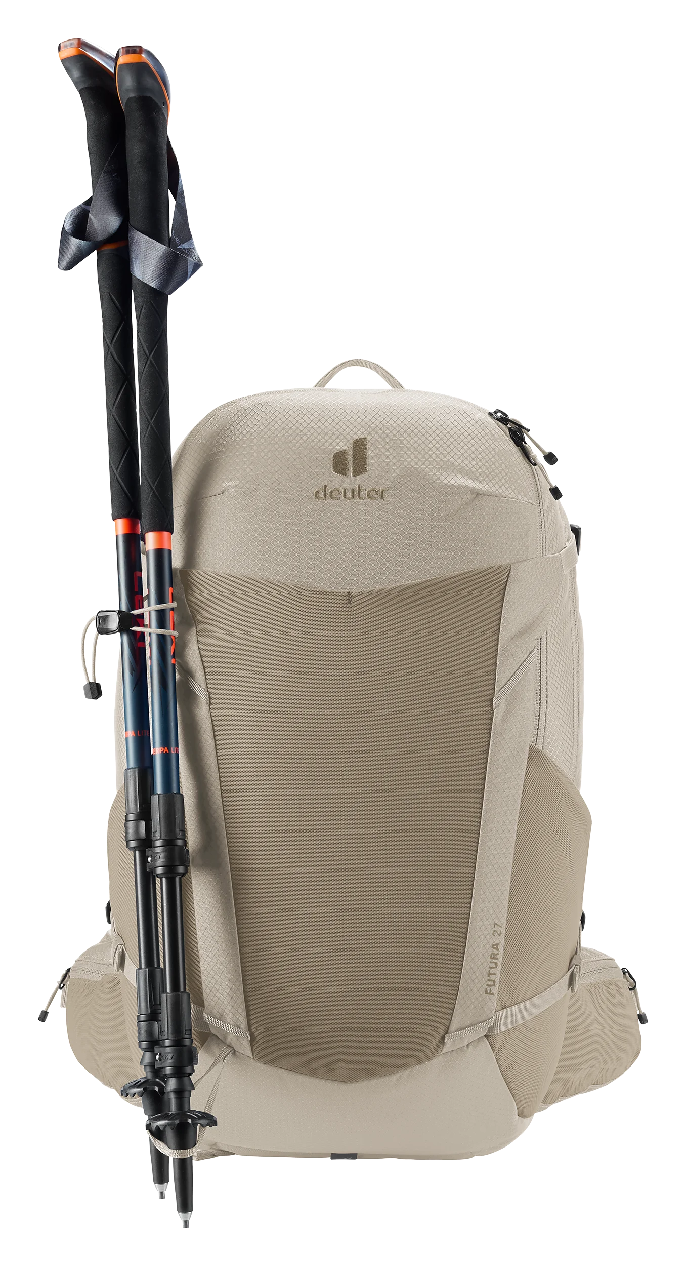backpack, hiking backpack, trekking pole, adjustable poles, beige