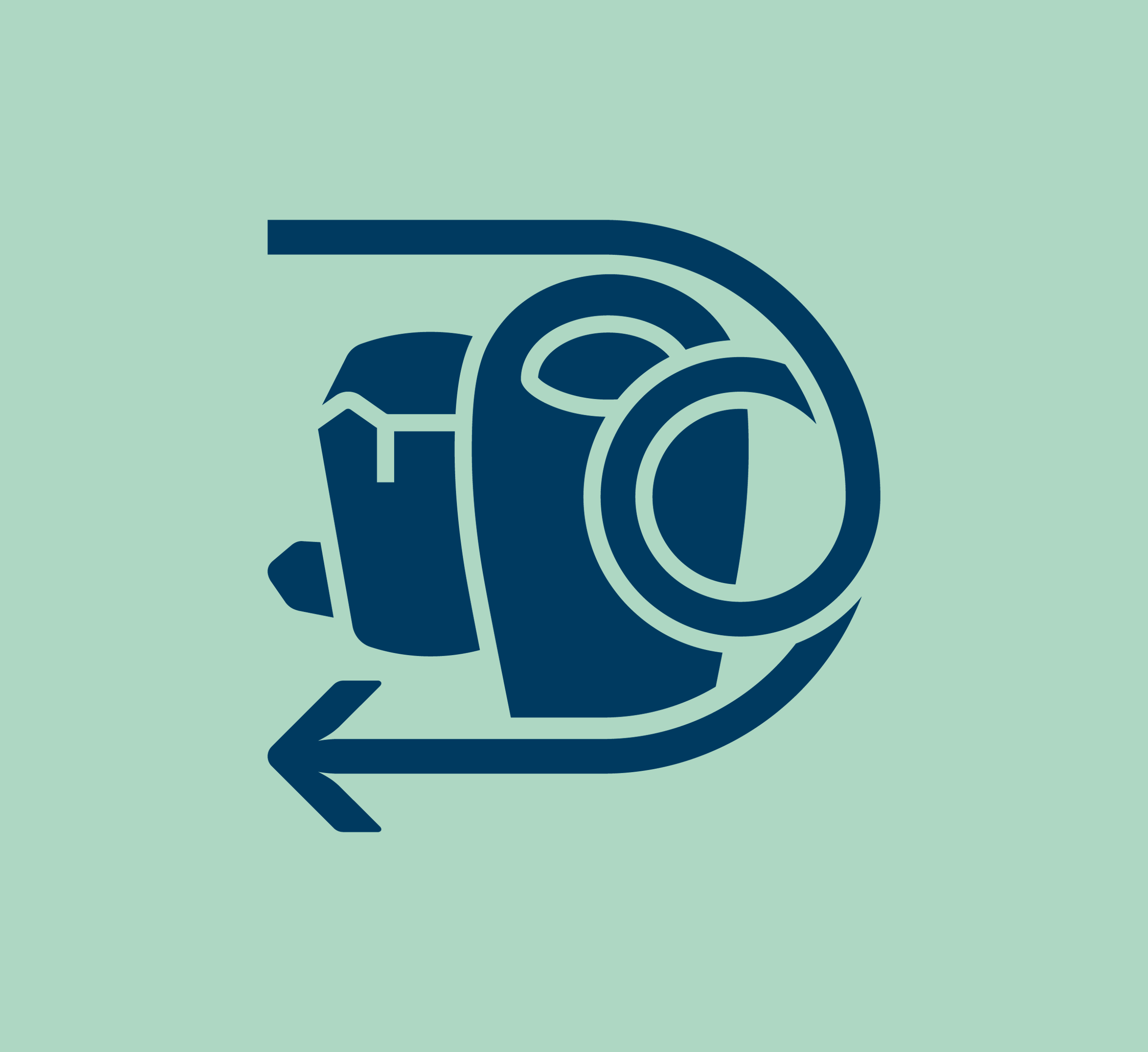 helmet icon, protective helmet, circular visor, navy blue, arrow graphic
