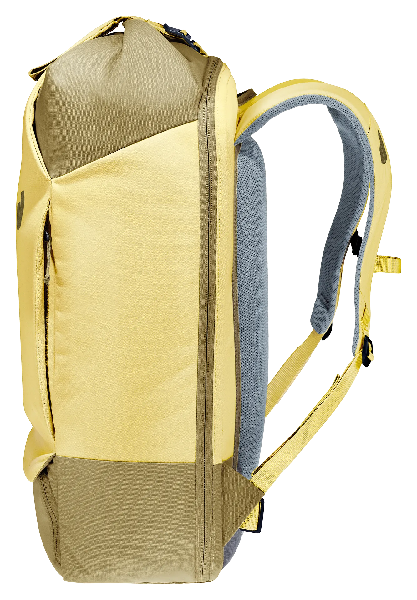 backpack, yellow, zippered, padded, mesh-straps