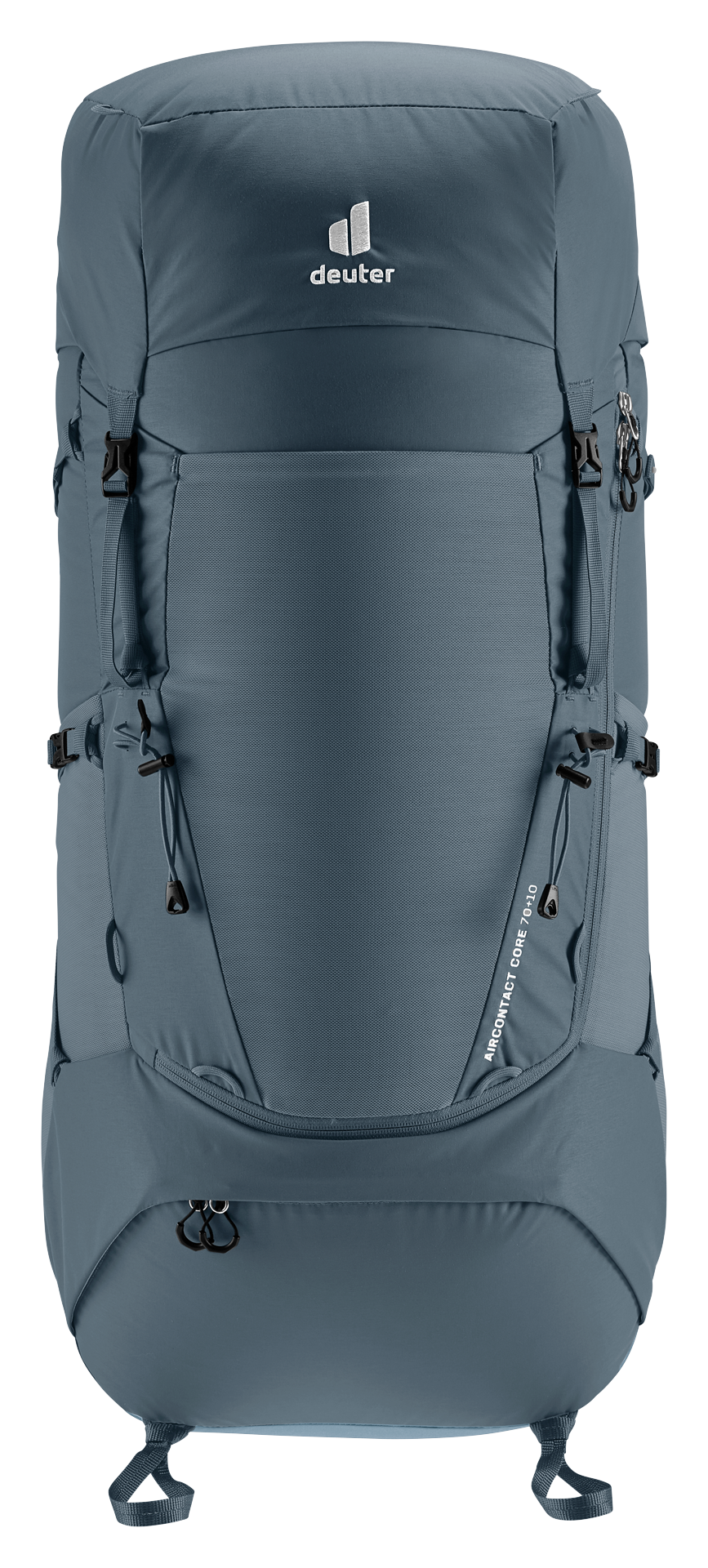 Aircontact Core 70+10 backpack, hiking, night-sky blue, external pockets, drawcord closure