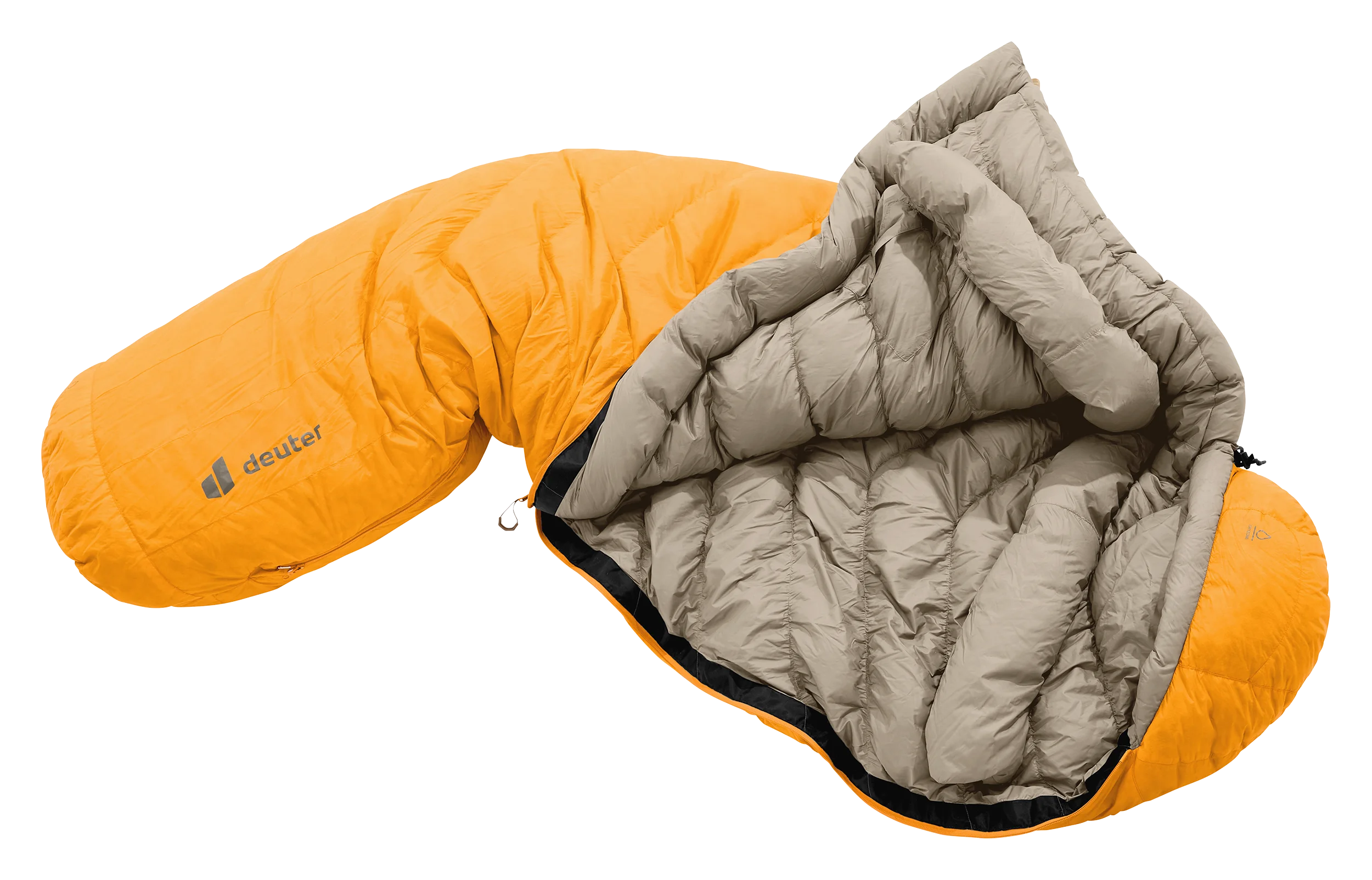 sleeping bag, orange, mummy style, puffer, warm camping
