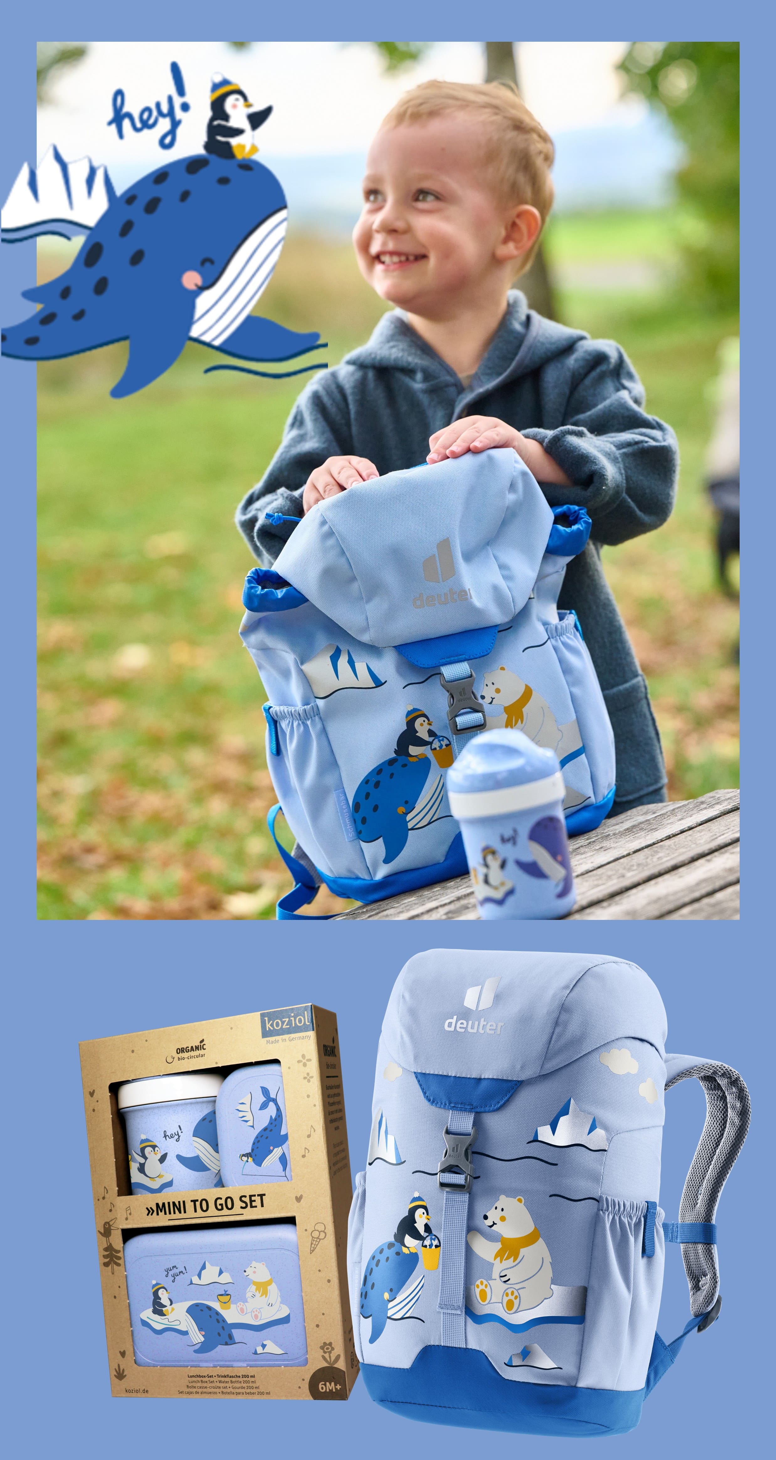 backpack, kids, blue, drawstring, travel set