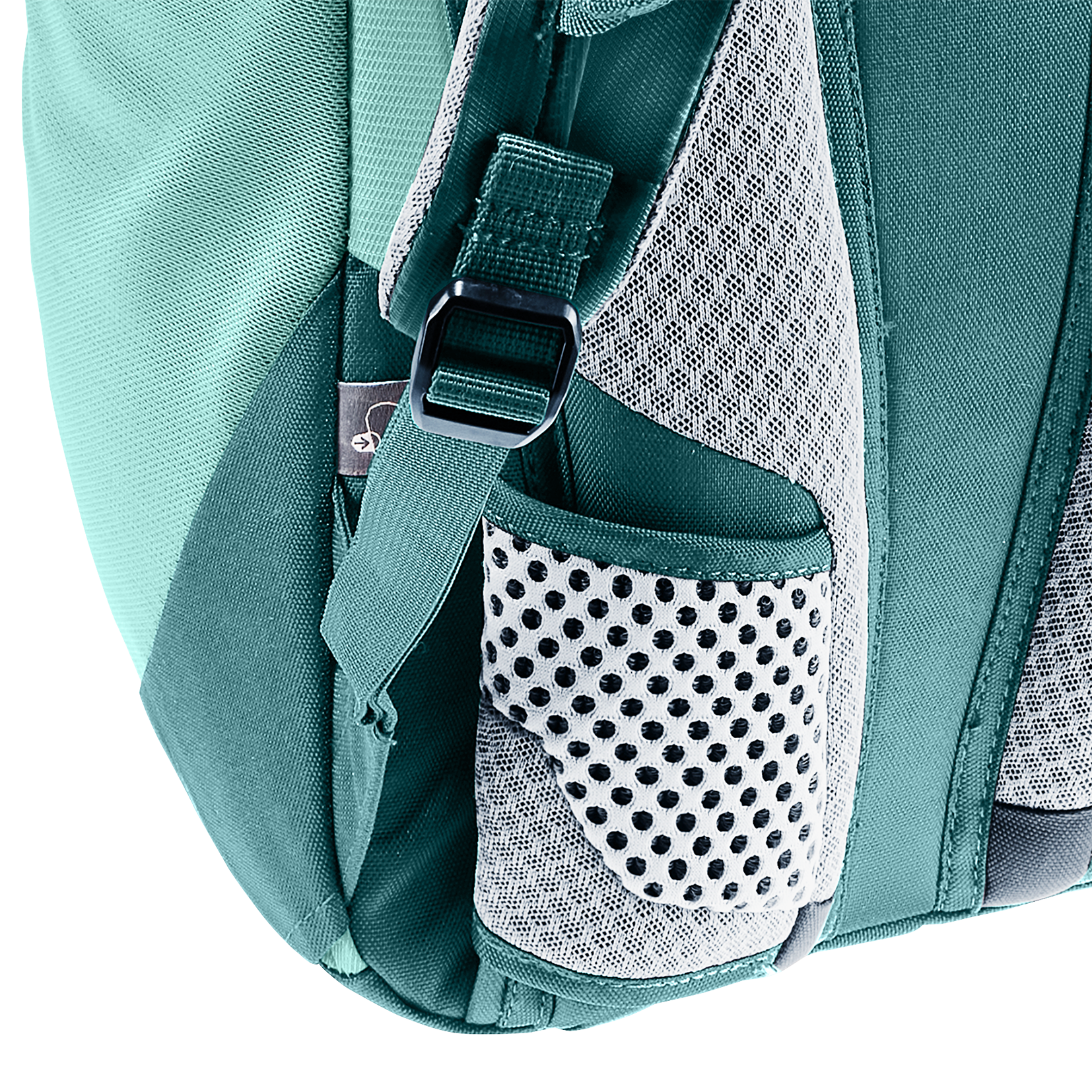 backpack, shoulder strap, mesh pocket, teal, durable material
