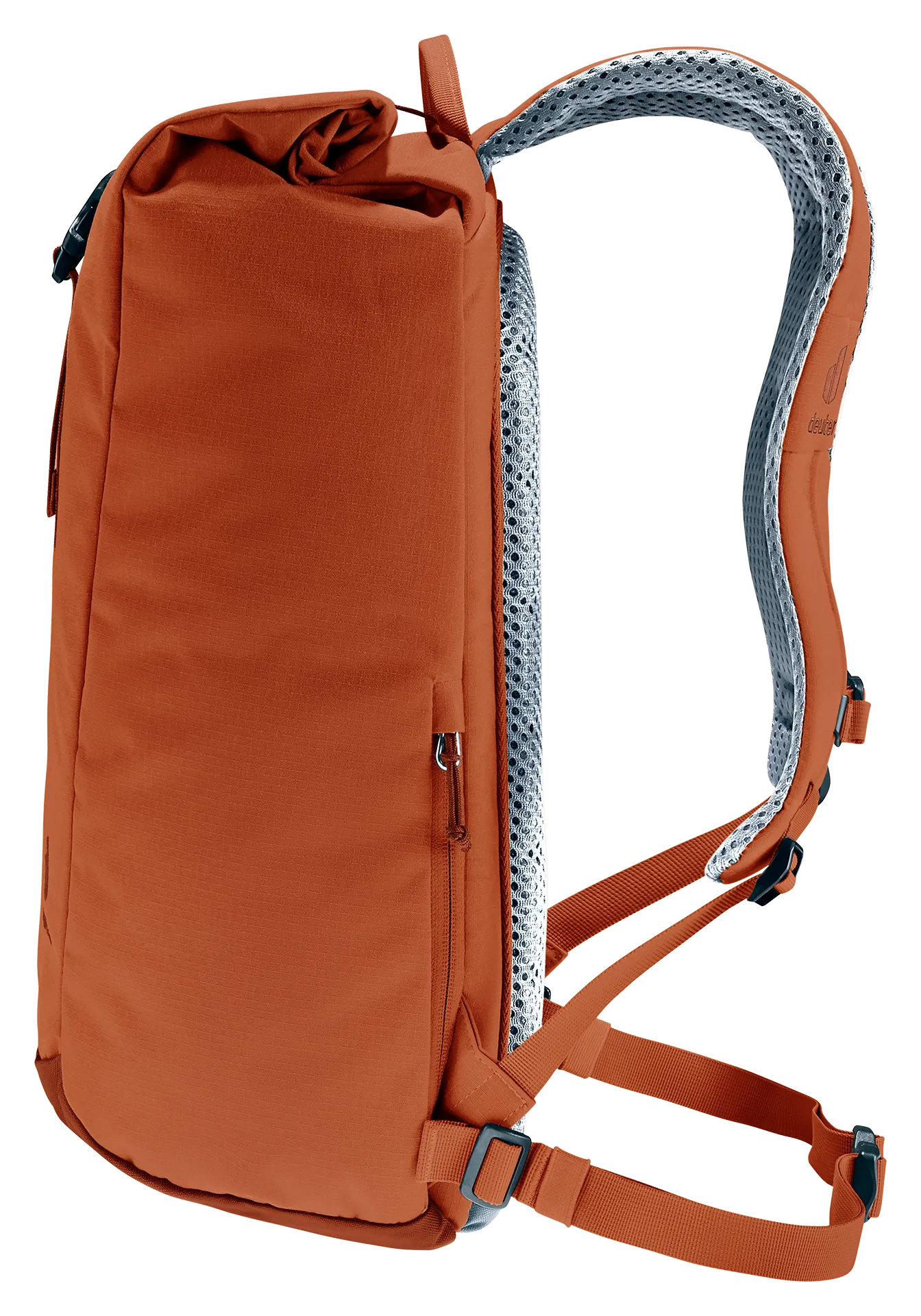 backpack, orange, slim, zipper, padded straps