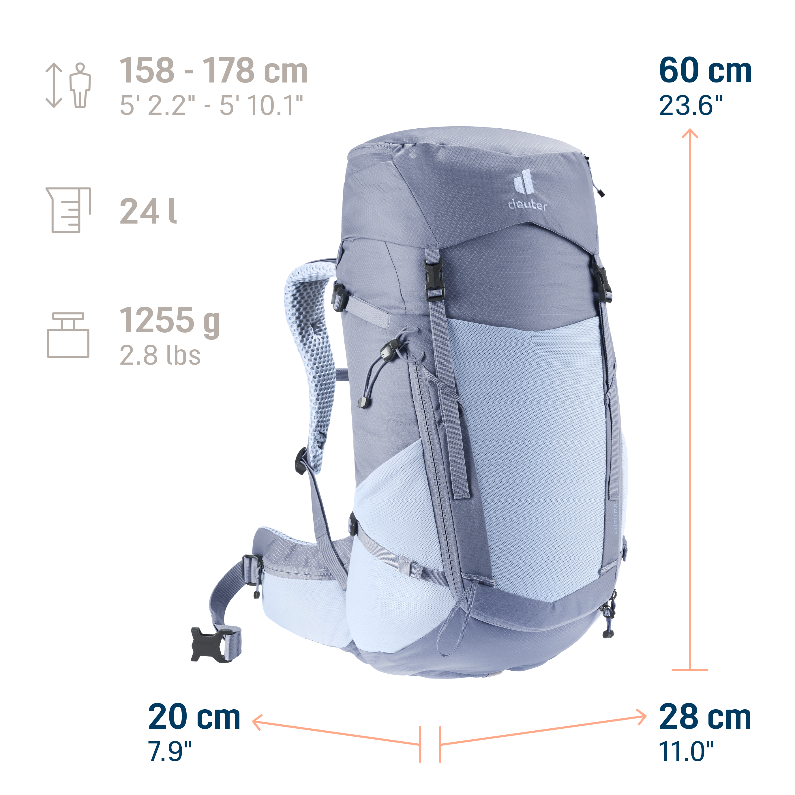 Futura 24 SL backpack, hiking, travel, external frame, blue-gray