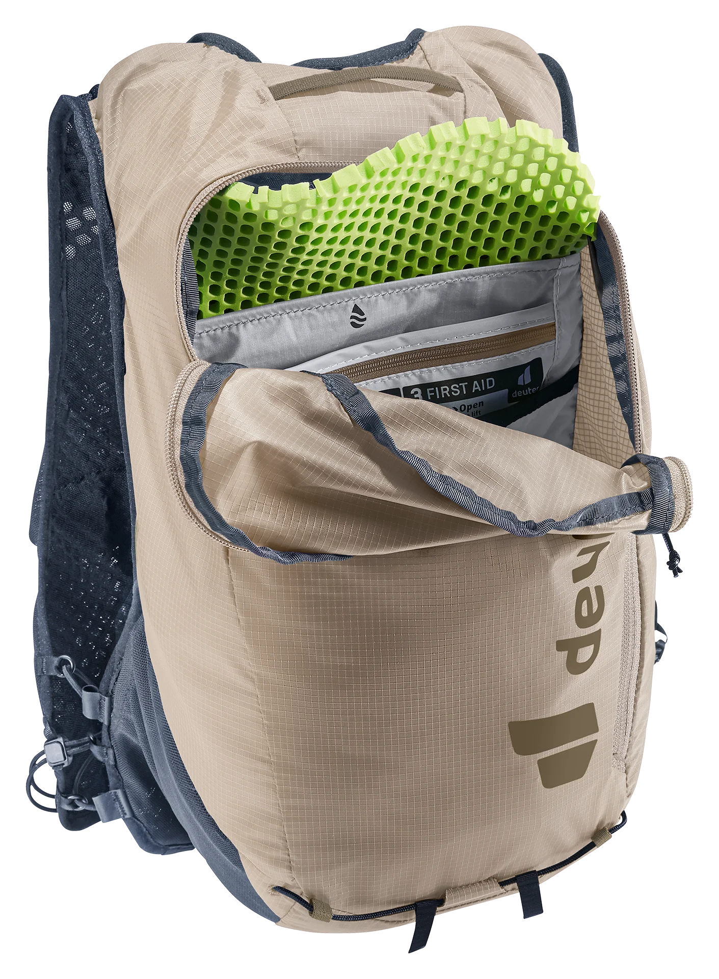 backpack, hydration, first aid, mesh, beige