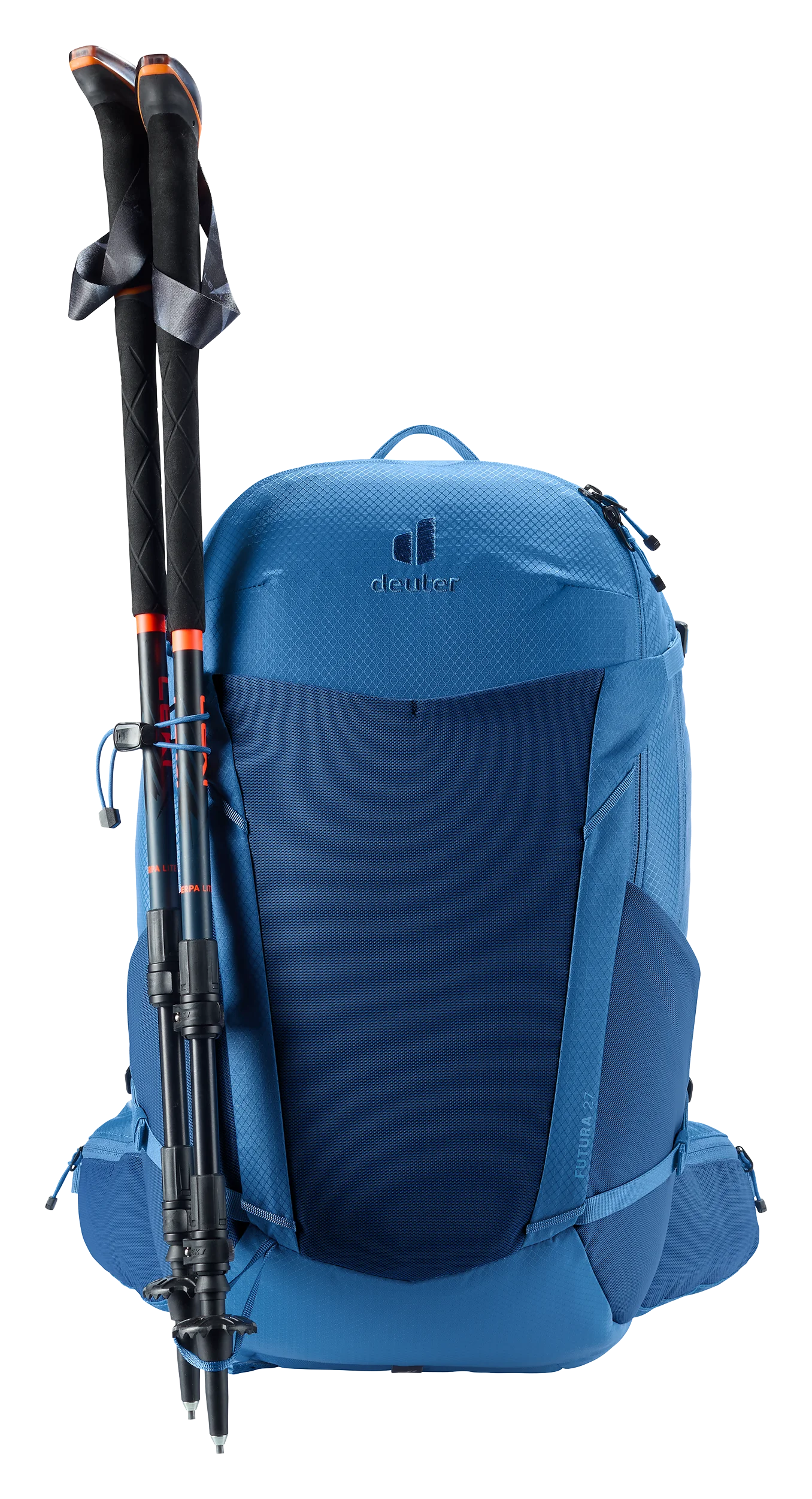 backpack, hiking, blue, trekking, poles