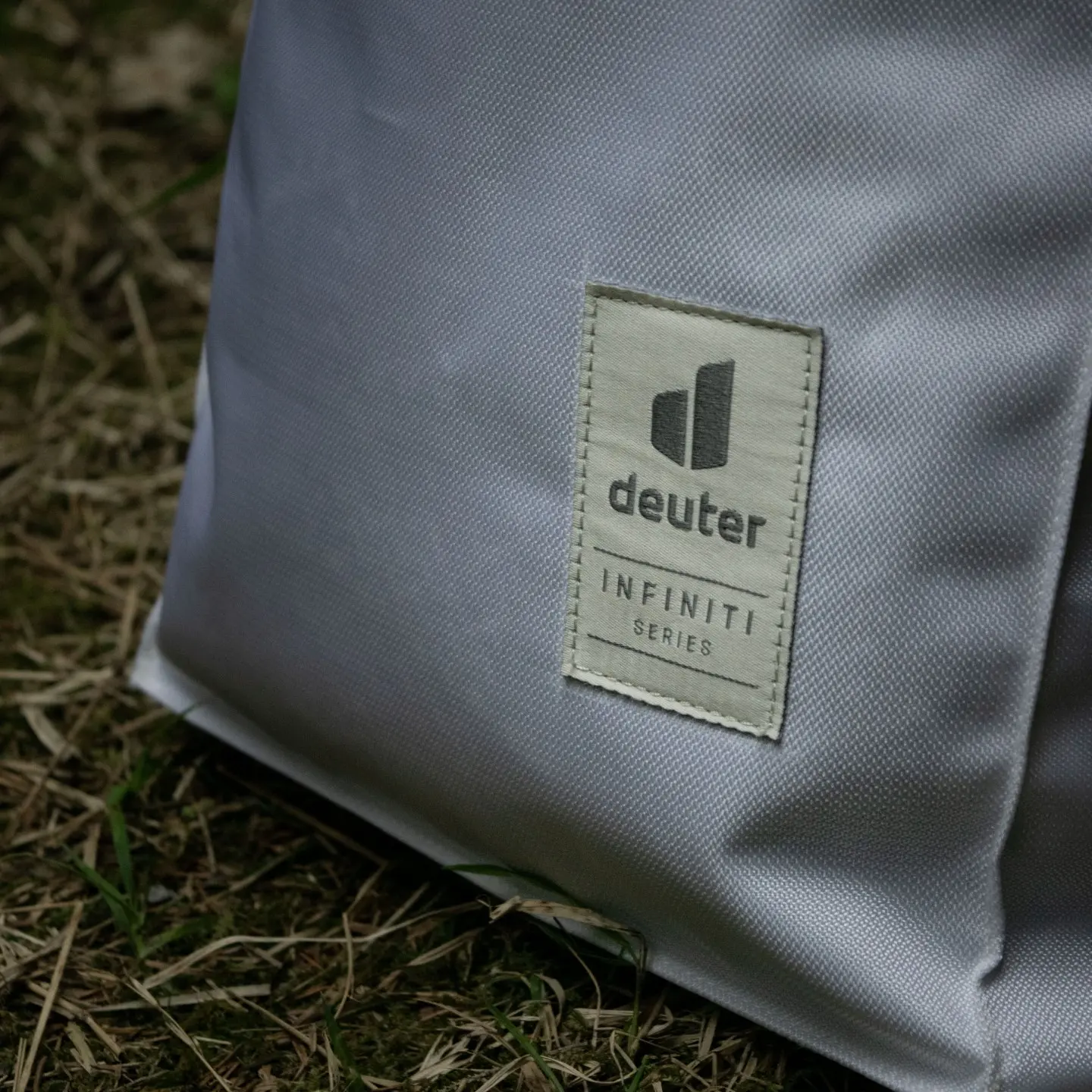 backpack, bag, gray, nylon, brand patch