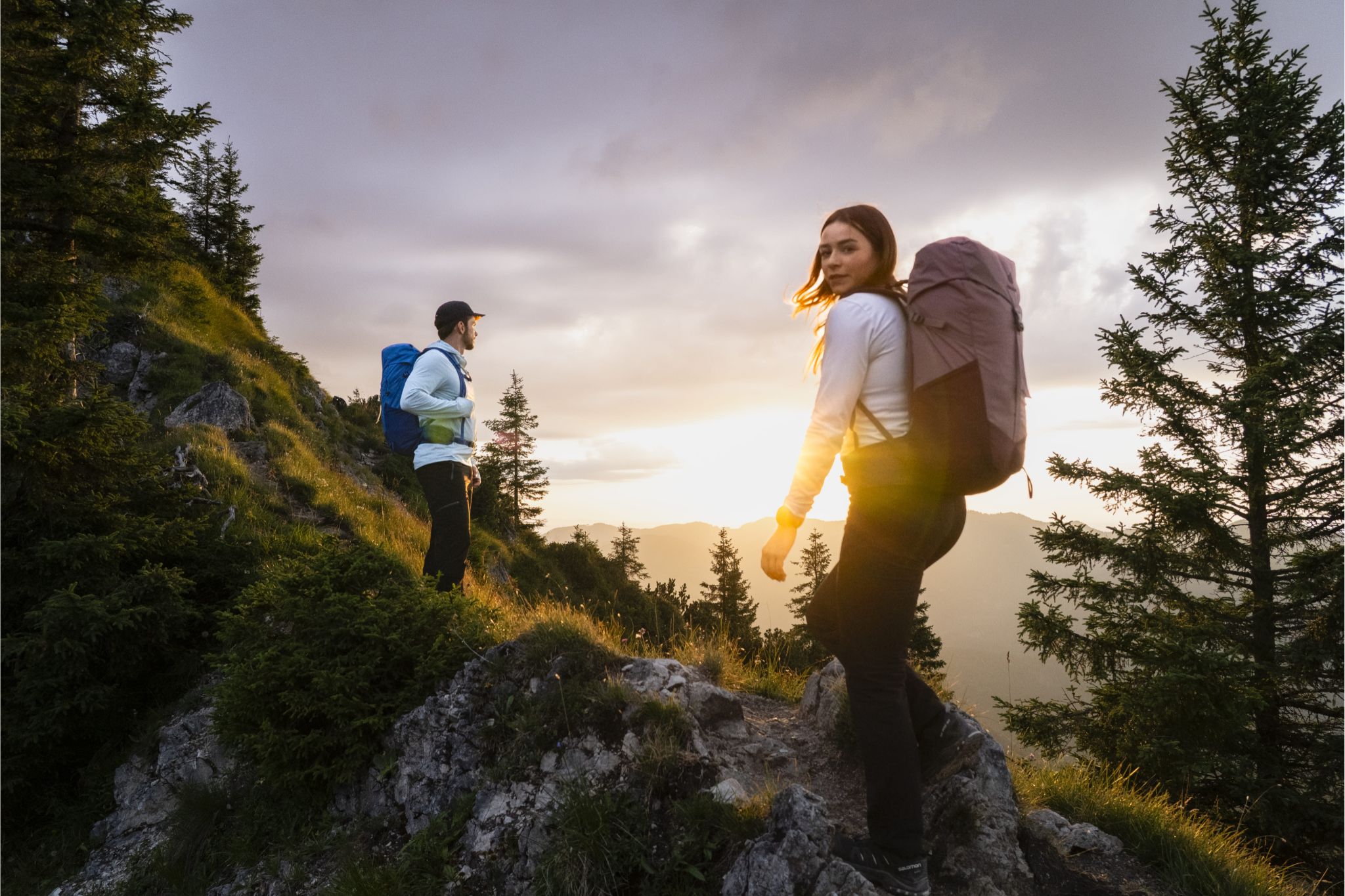 hiking, backpack, outdoor, mountain, sunset