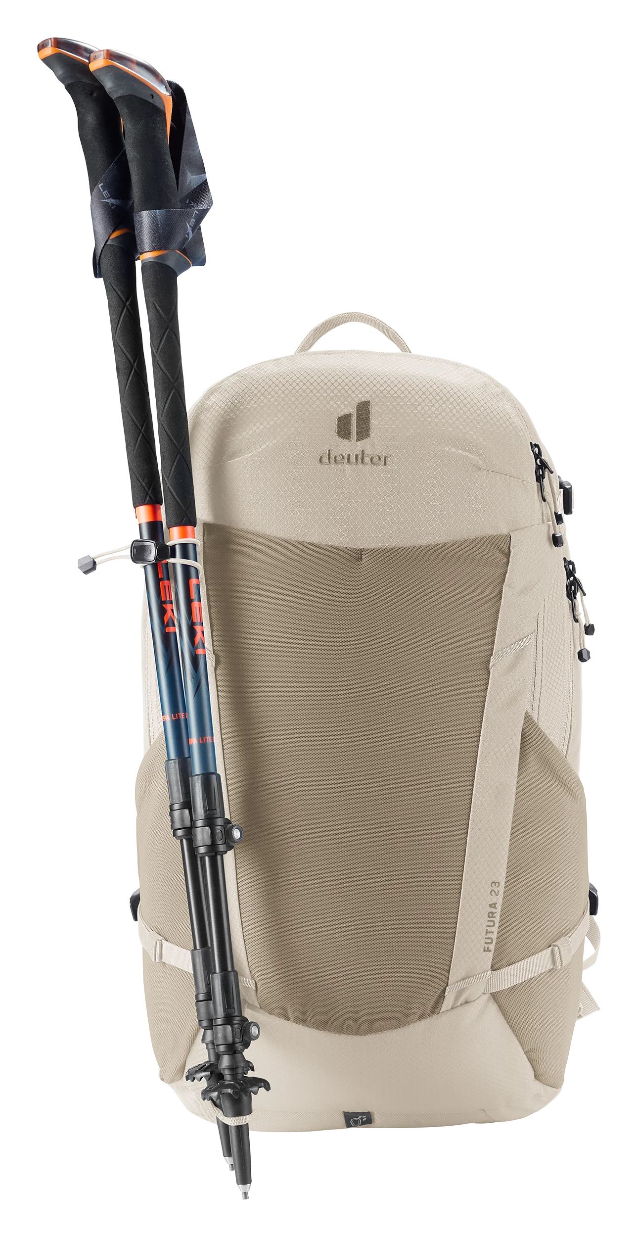 backpack, hiking, trekking-pole, sleek, beige