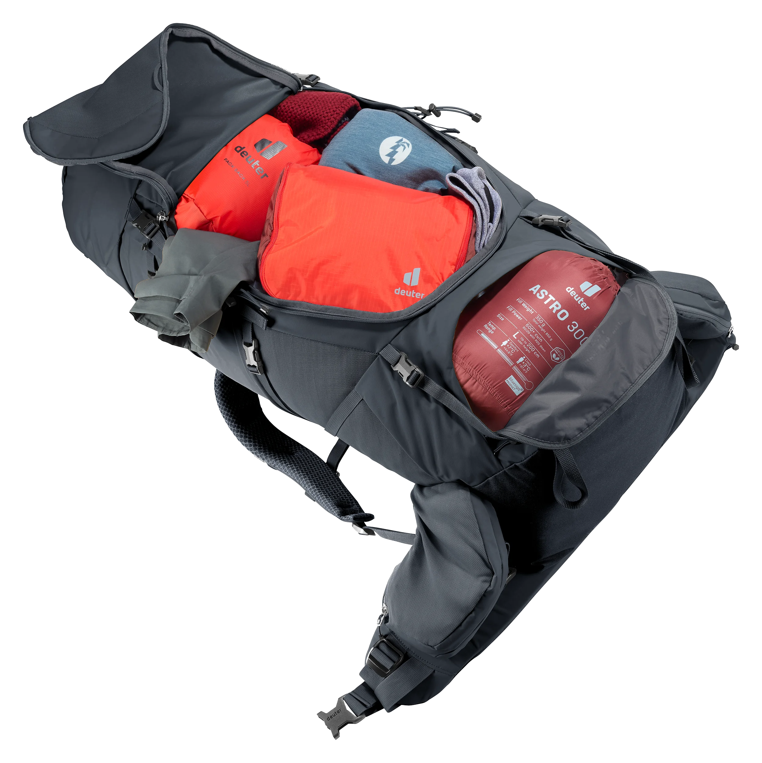 backpack, travel bag, outdoor pack, hydration compatible, red accents
