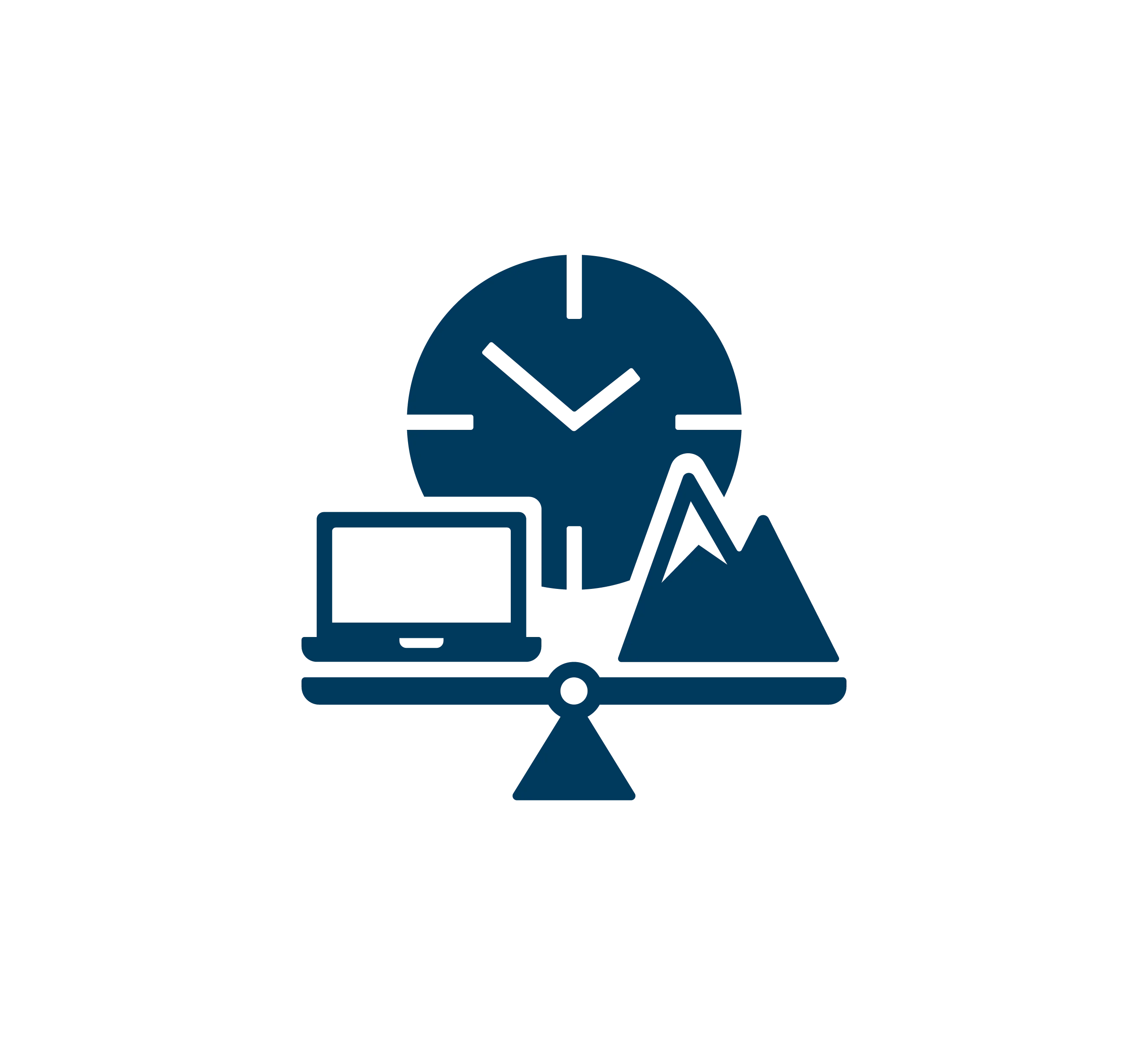 clock, mountain, laptop, triangle, balance