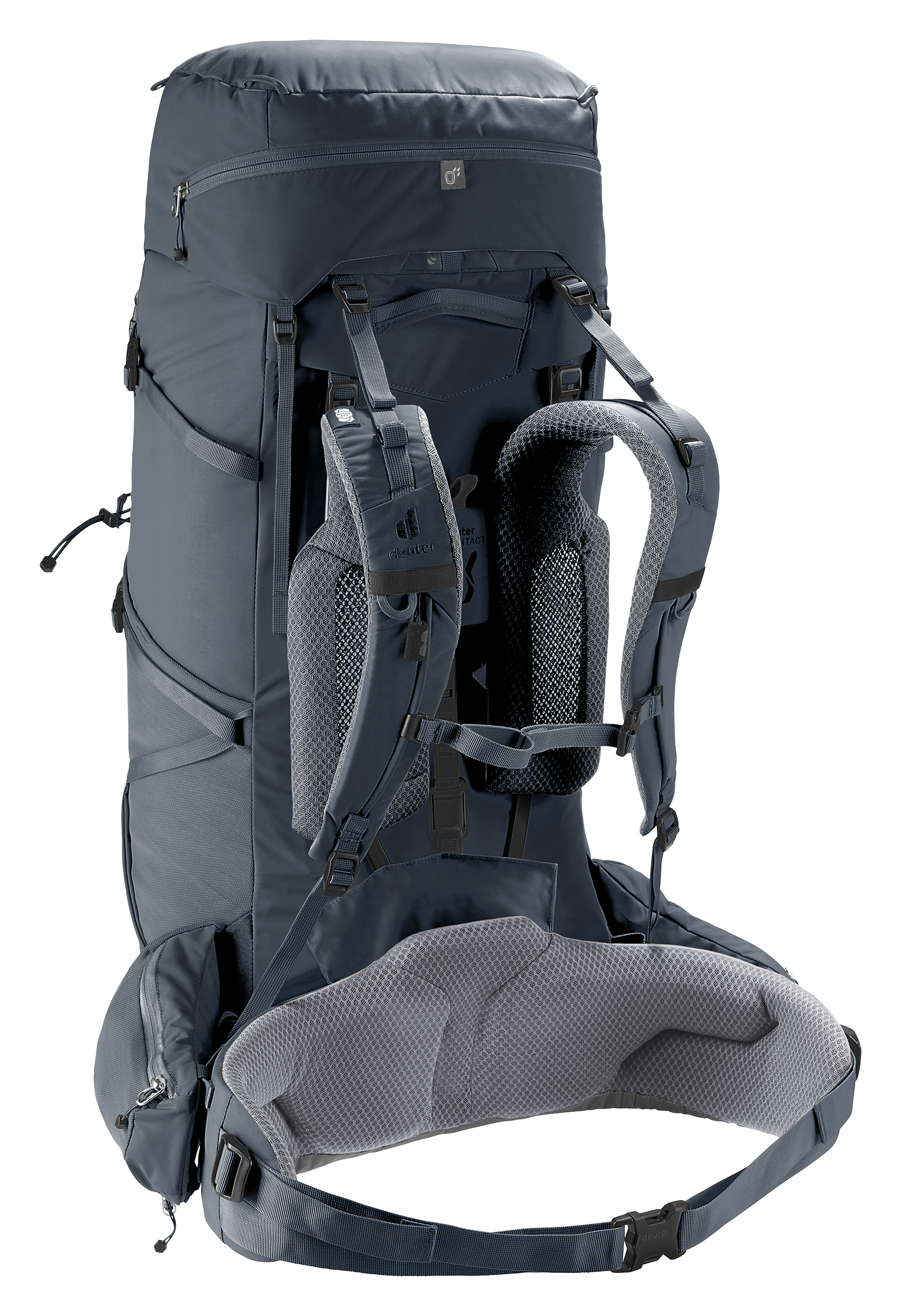 Aircontact Core 60+10 backpack, hiking, internal-frame, blue, padded-straps, backpack, hiking backpack, shoulder straps, padded back, grey