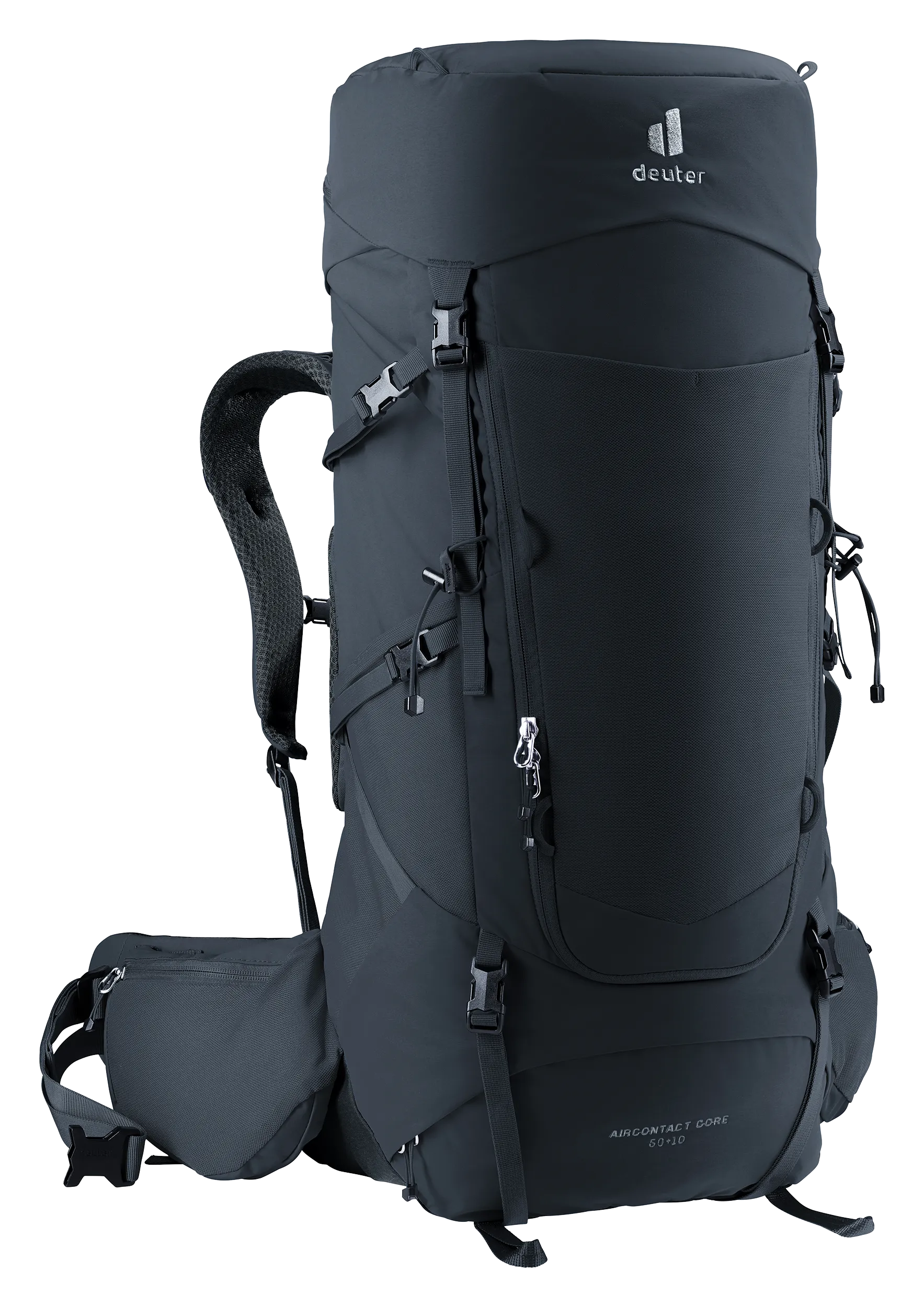 backpack, hiking, 48-60L, external pocket, padded shoulder strap, backpack, hydration-capable, external-zip, dark-gray, shoulder-straps
