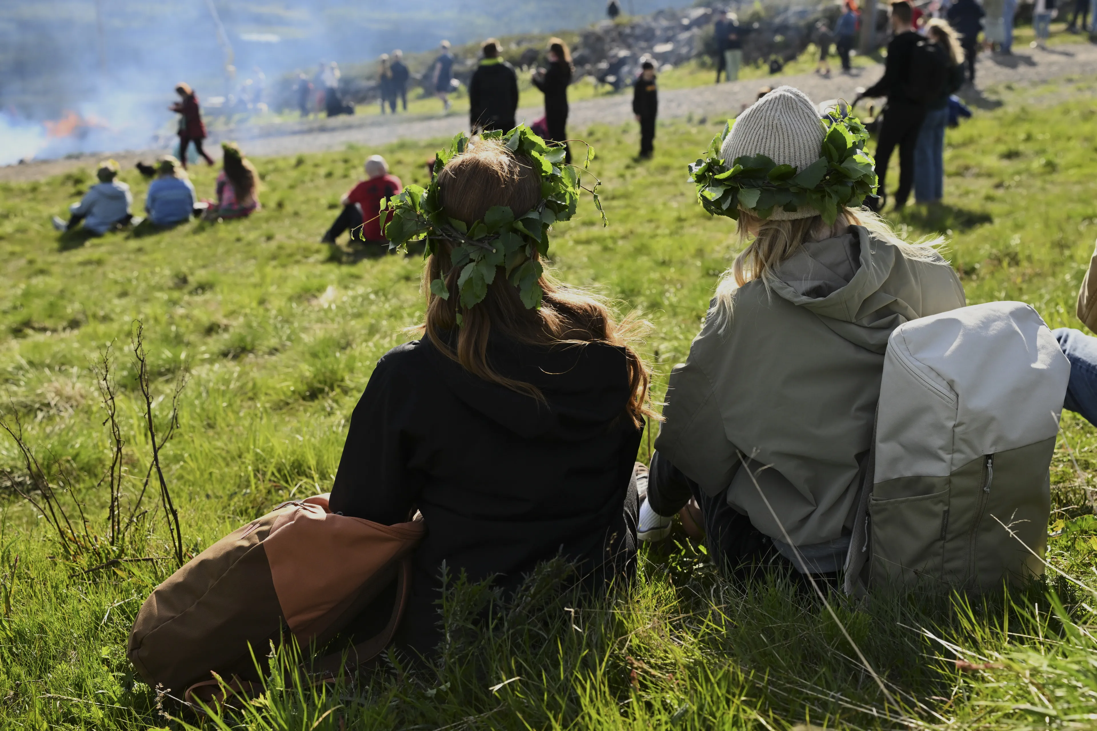people, outdoors, greenery, laurel wreath, camping
