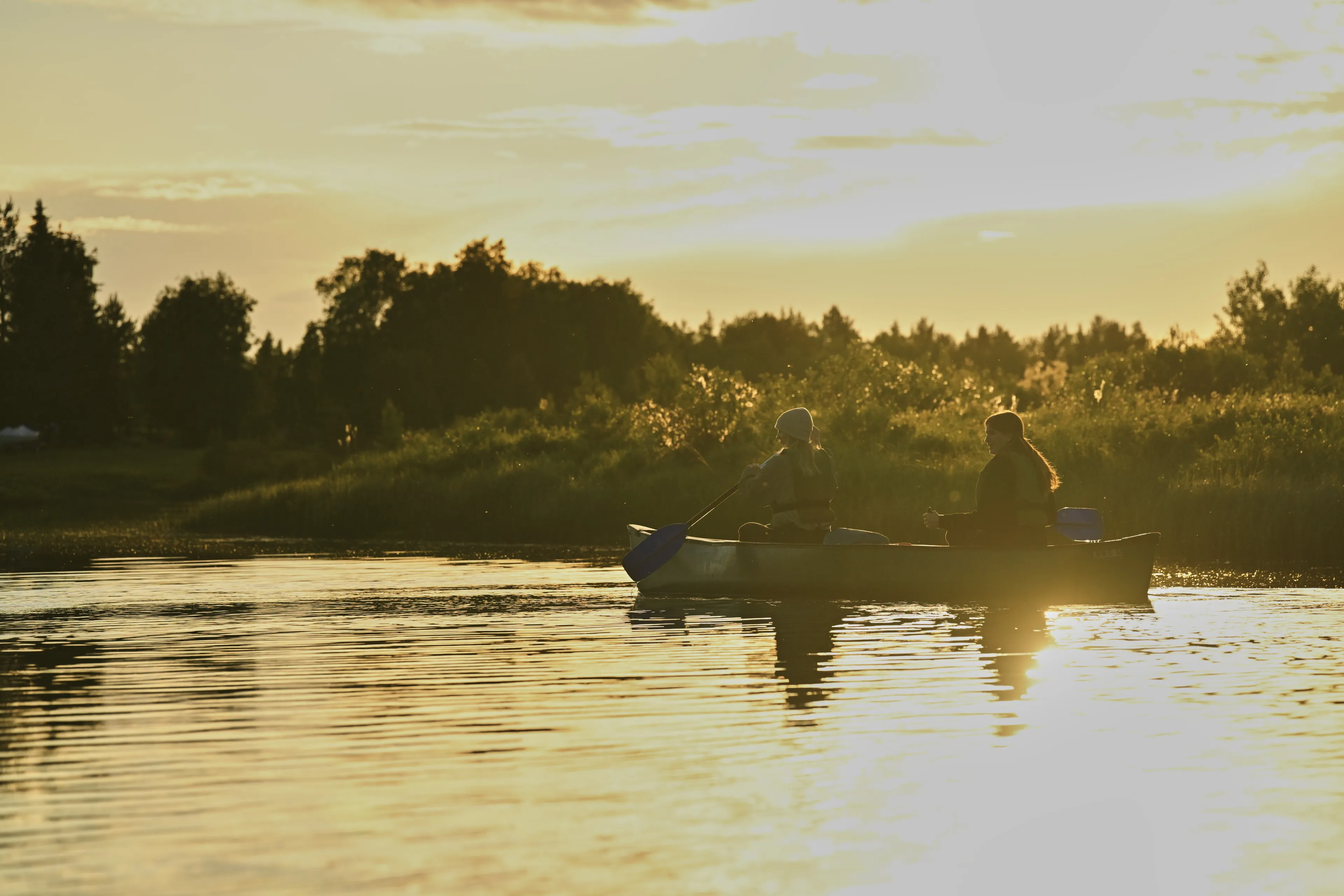 canoe, canoeists, water, sunset, river