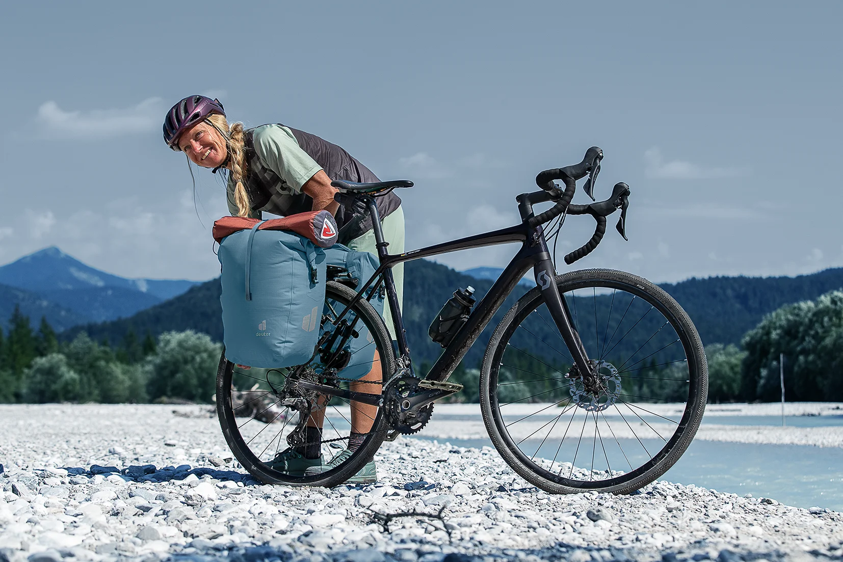 Wheel, Helmet, Adult, Person, Woman