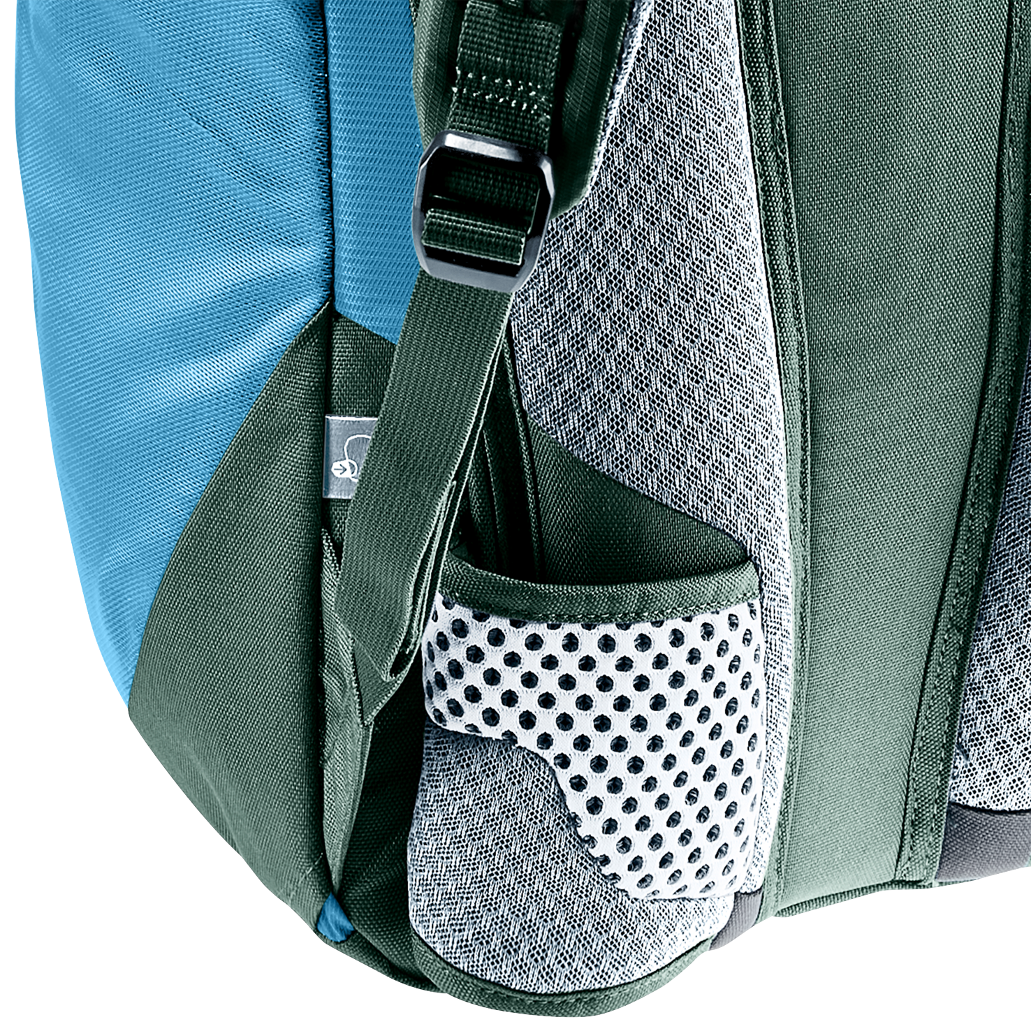 backpack, shoulder strap, mesh pocket, green, blue
