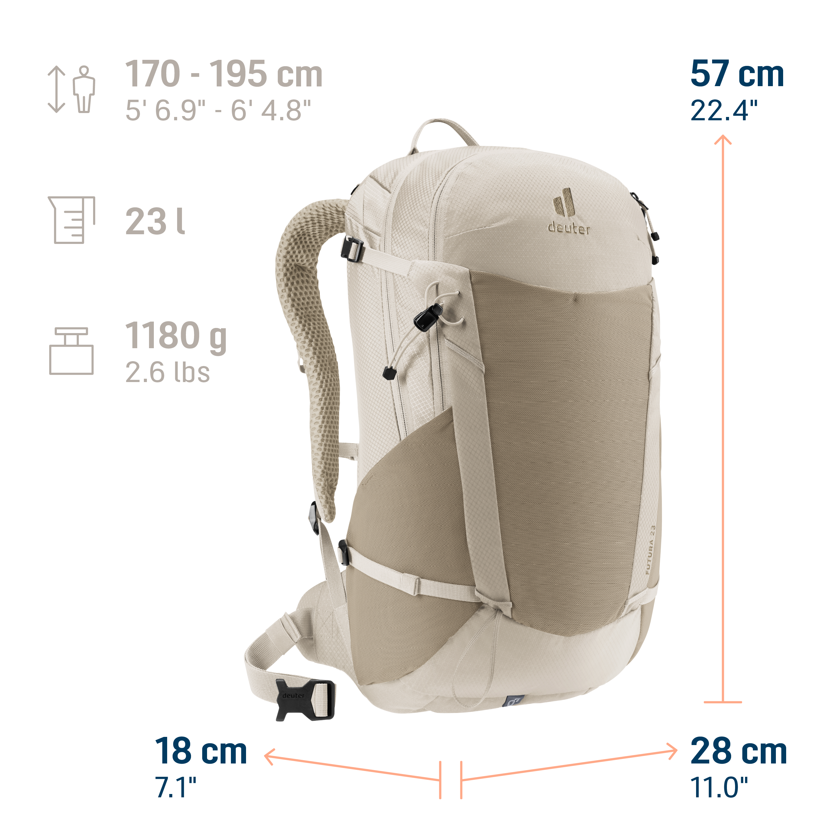 Futura 23 backpack, hiking, hydration, bag capacity 23l, shoulder straps