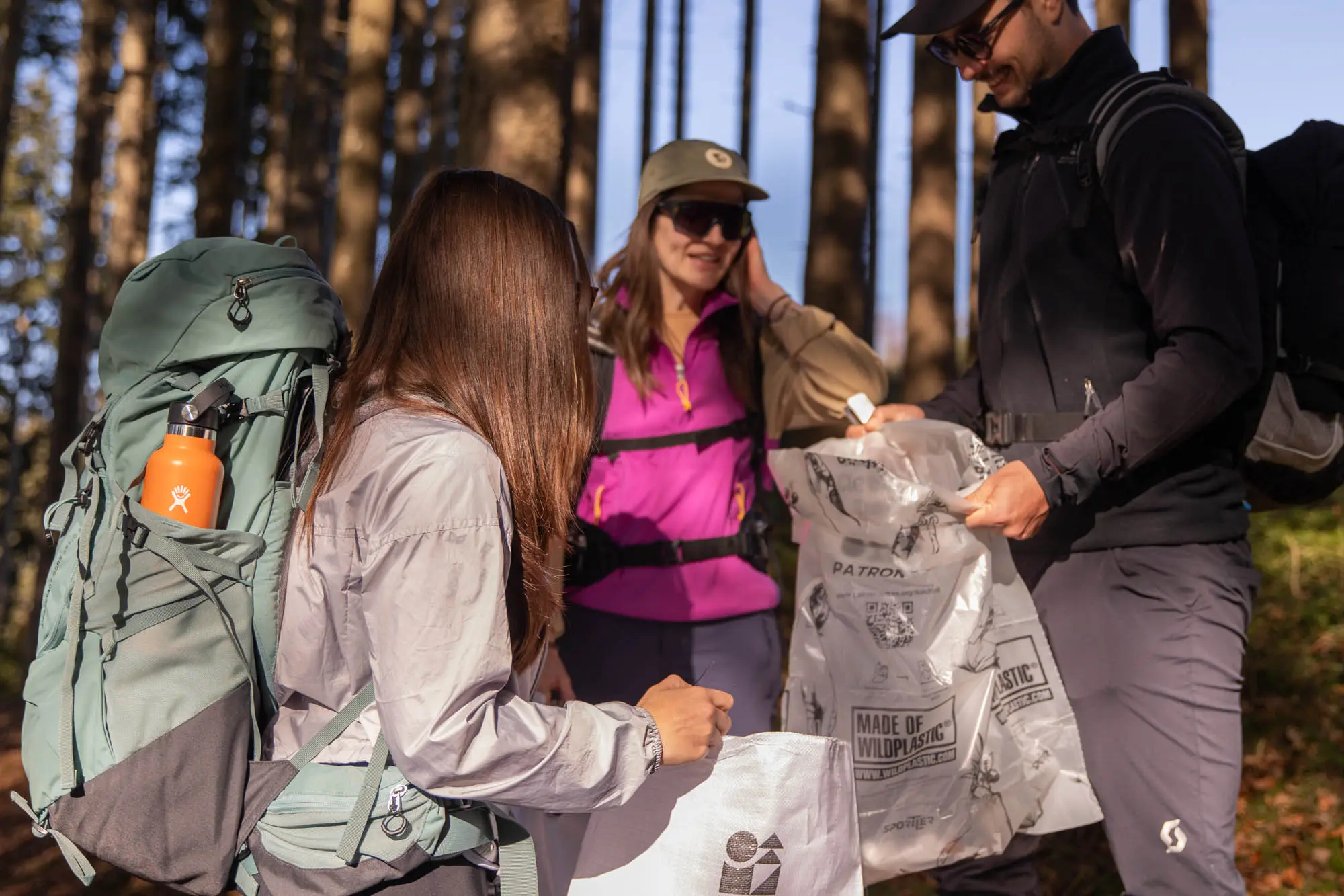 backpack, water bottle, outdoor, hiking, group activity