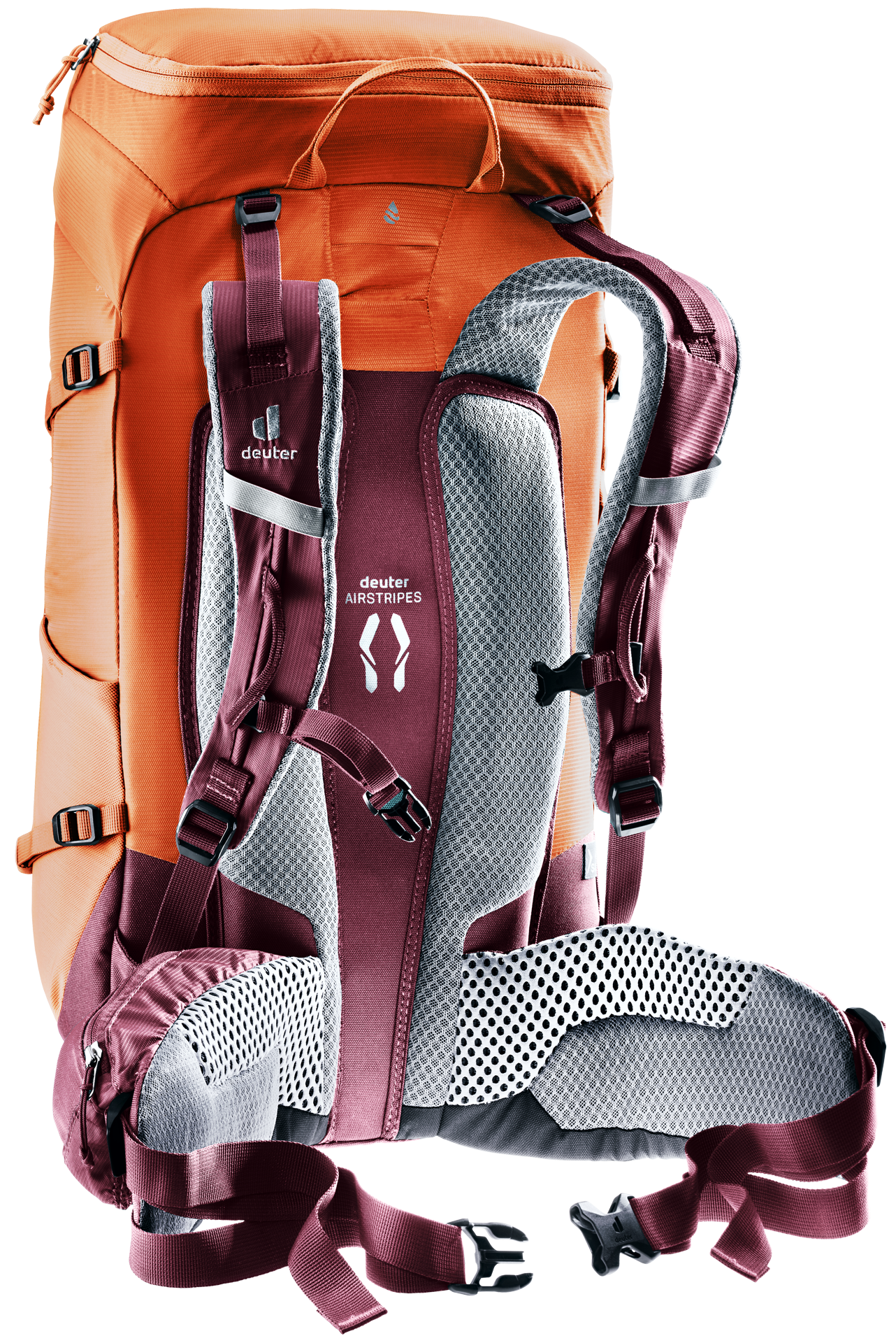 backpack, daypack, hydration, shoulder straps, orange/purple