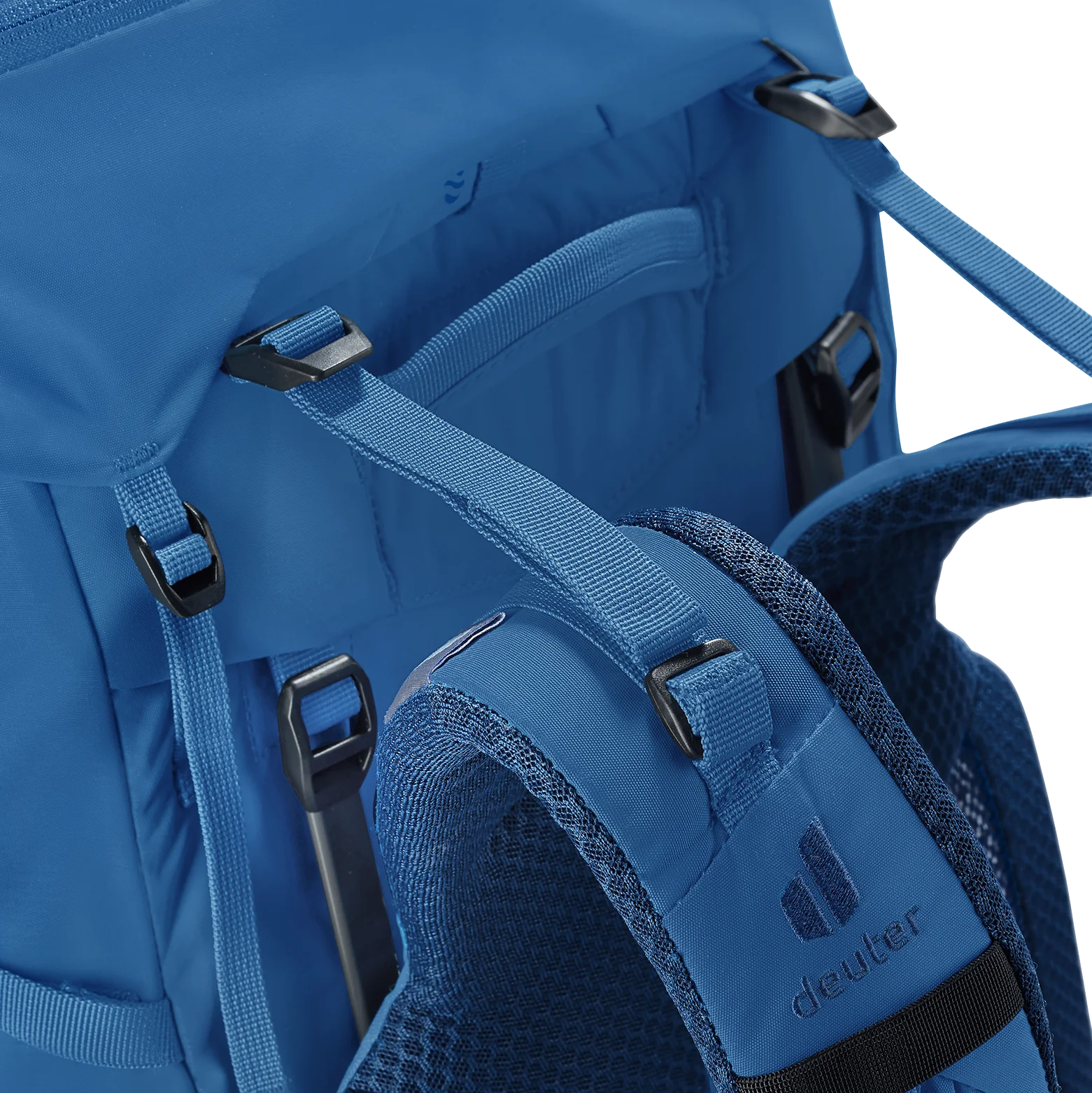 backpack, blue, shoulder straps, padded back, mesh hip belt