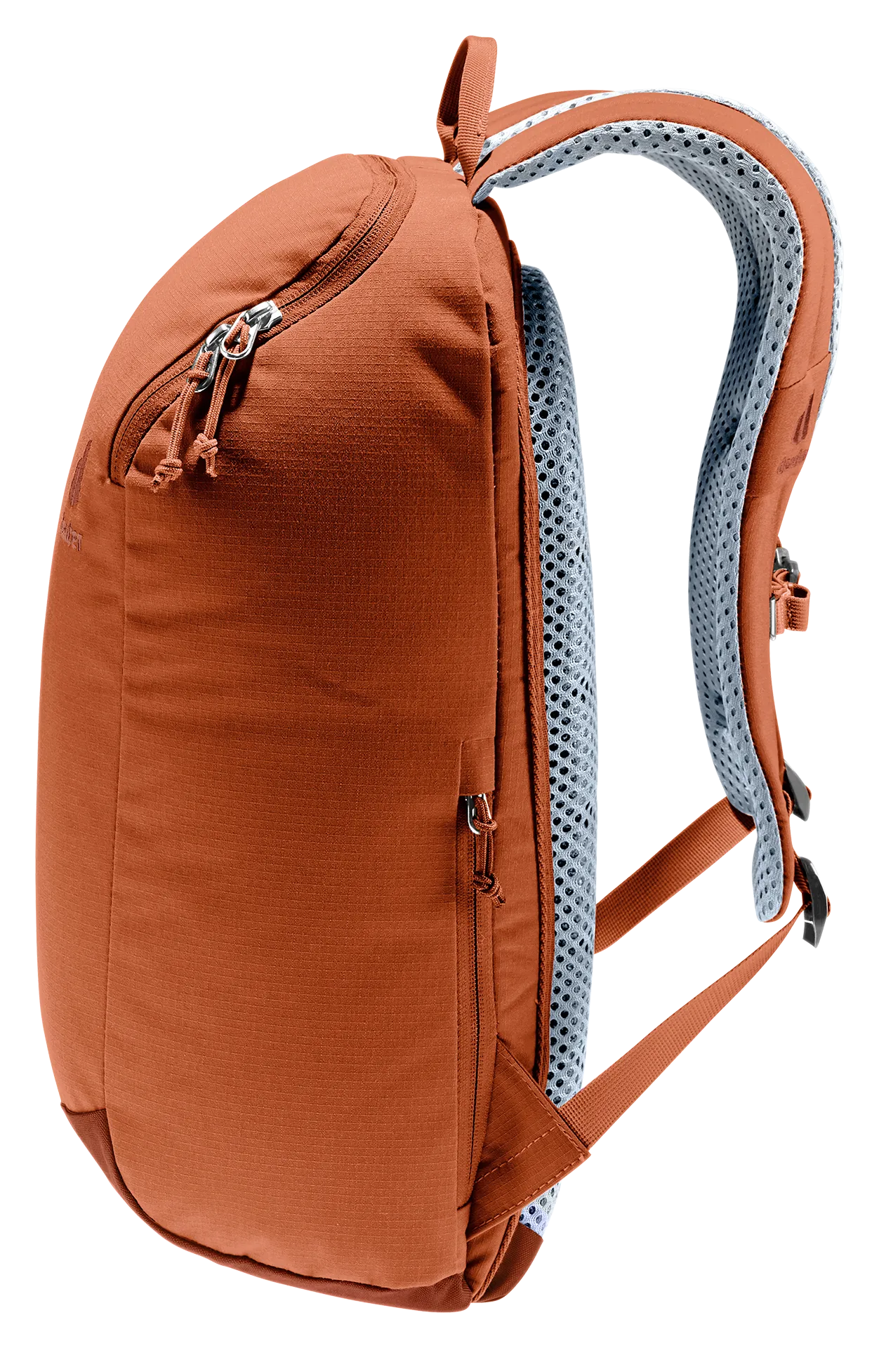 backpack, orange, shoulder strap, mesh padding, zipper