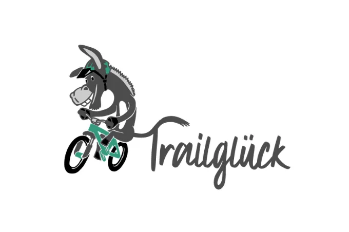 trailglueck donkey, bicycle, logo, cartoon, trailglück