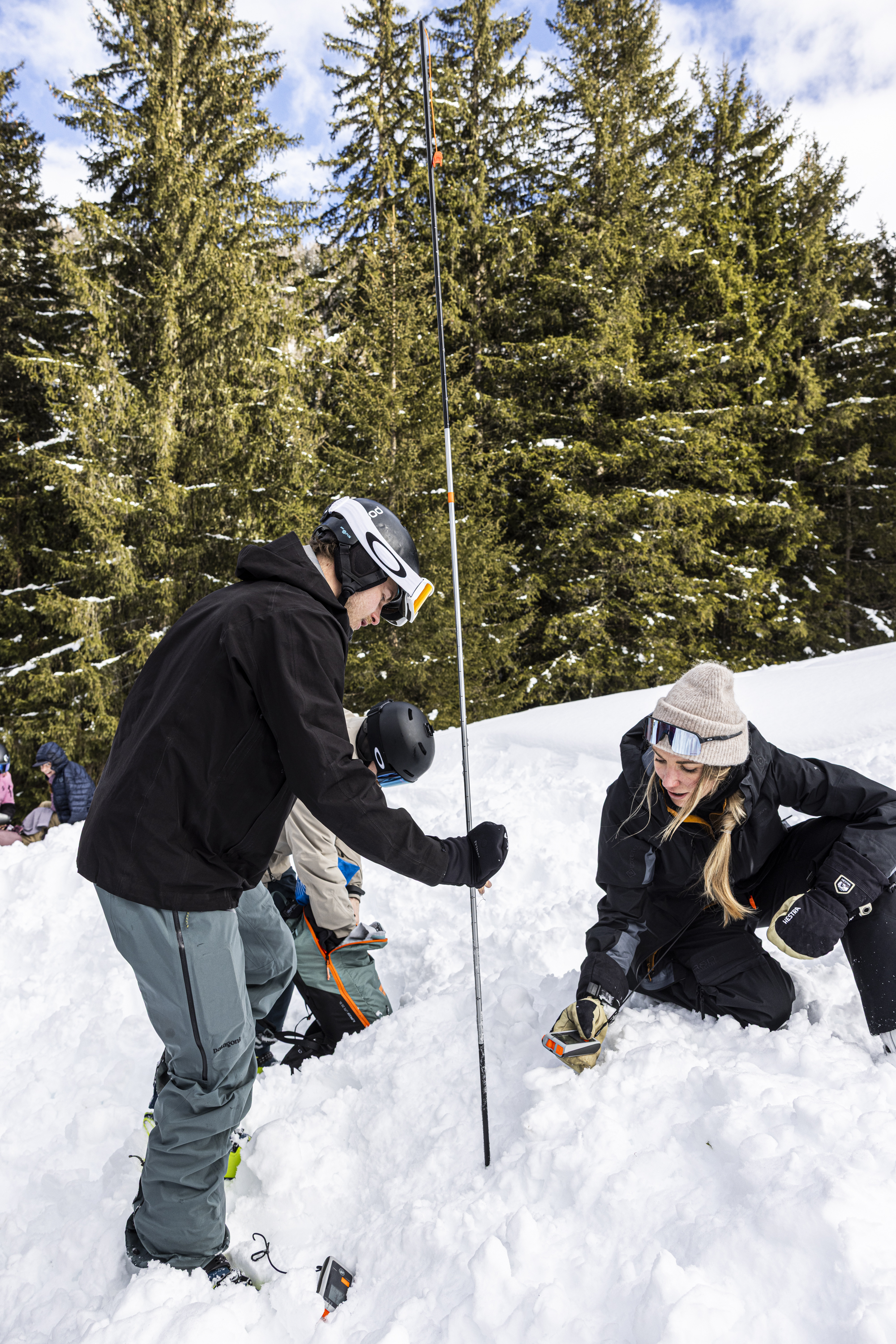 avalanche probe, snow safety gear, avalanche transceiver, ski pants, winter jacket