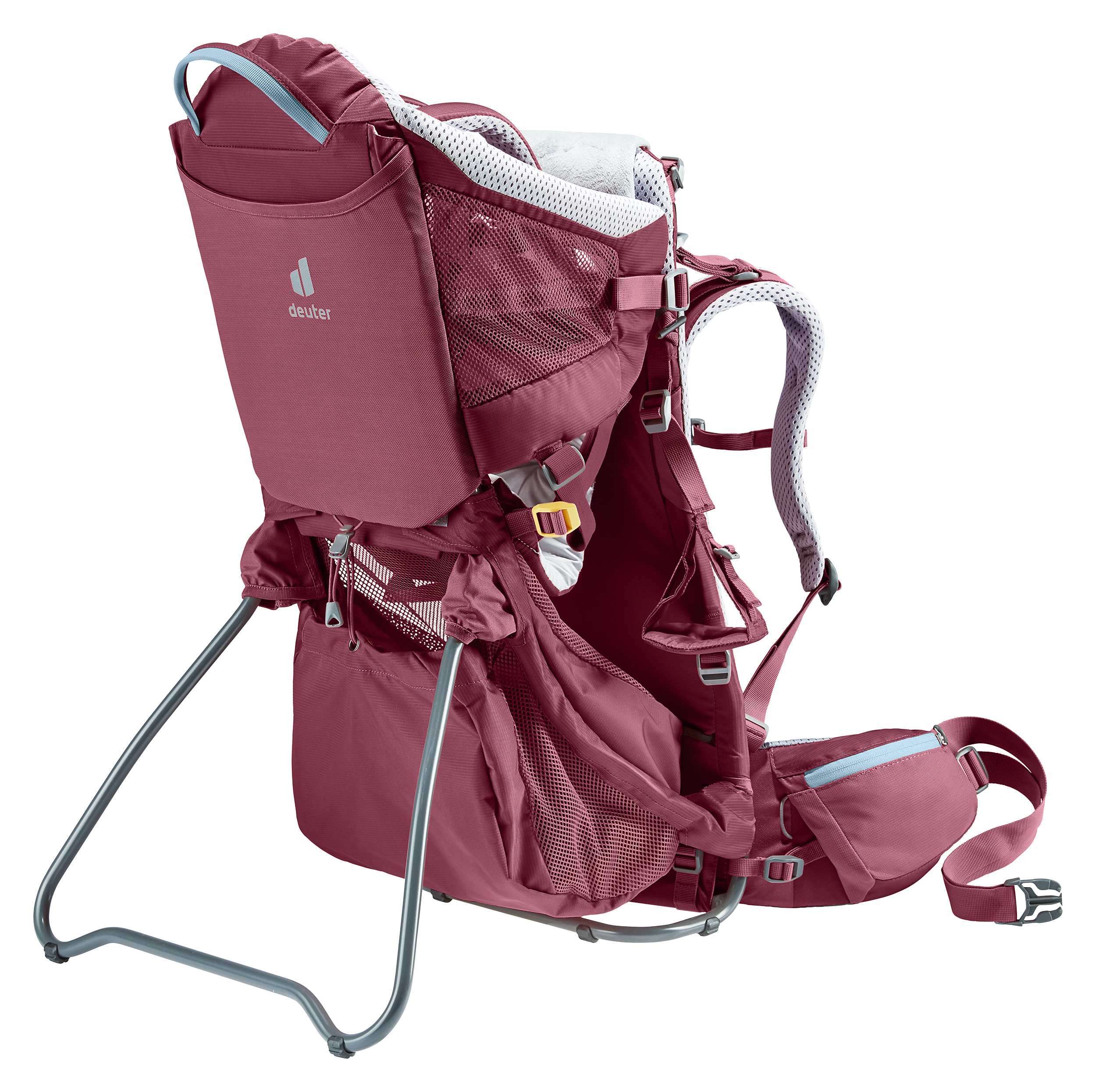 backpack, hiking, hydration-compatible, mesh pockets, maroon color