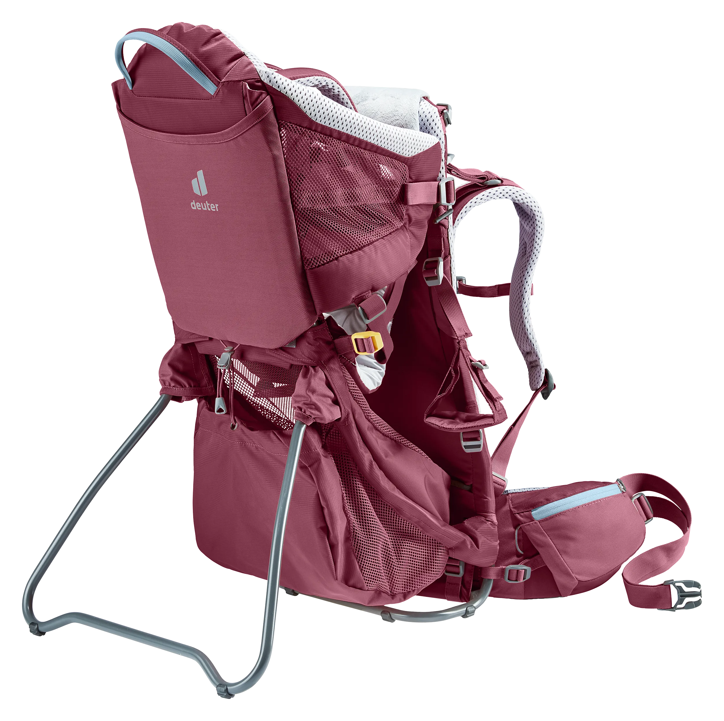 backpack, hiking, hydration-compatible, mesh pockets, maroon color