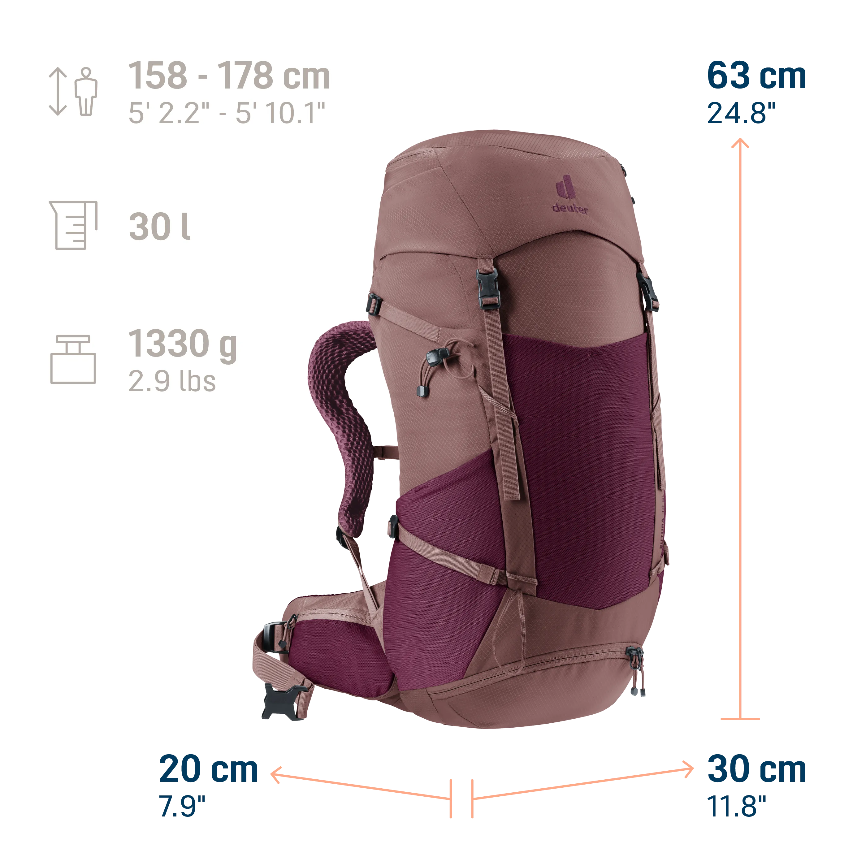 backpack, hiking, daypack, hydration-compatible, marsala