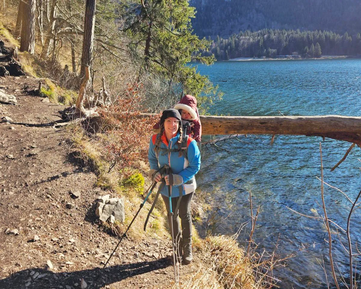 hiking, trekking, lake, mountains, outdoor clothing, hiker, backpack, trekking, lake, outdoors