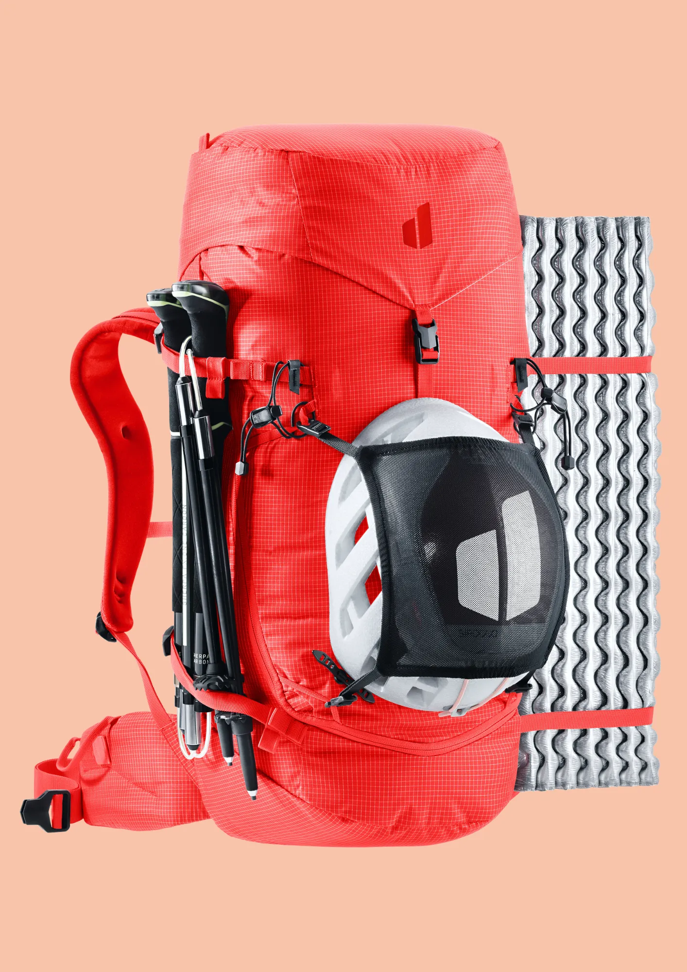 backpack, hiking, red, tarp, foam-roller