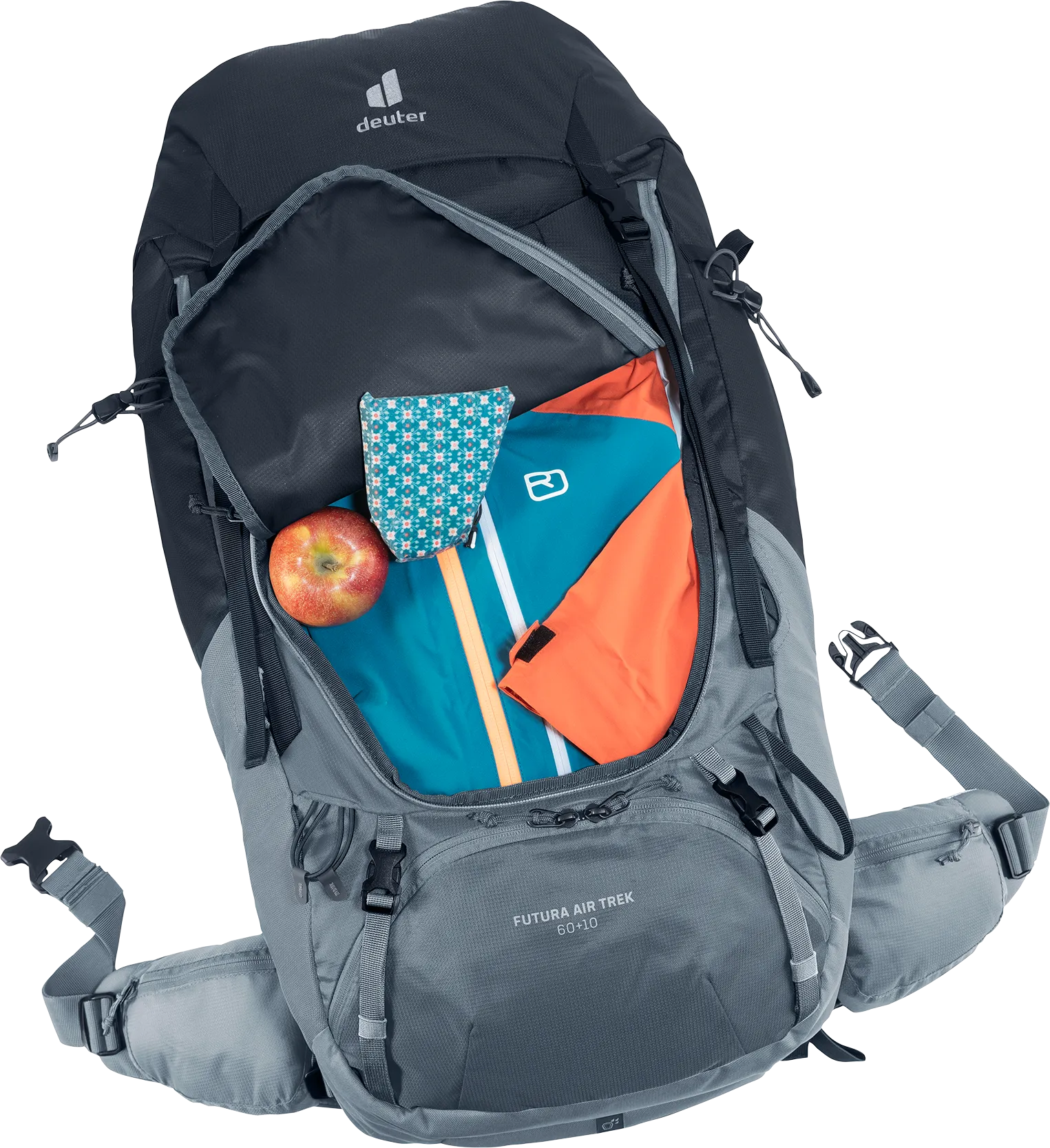 Bag, Backpack, backpack, hiking backpack, external pockets, hydration compatible, grey orange blue