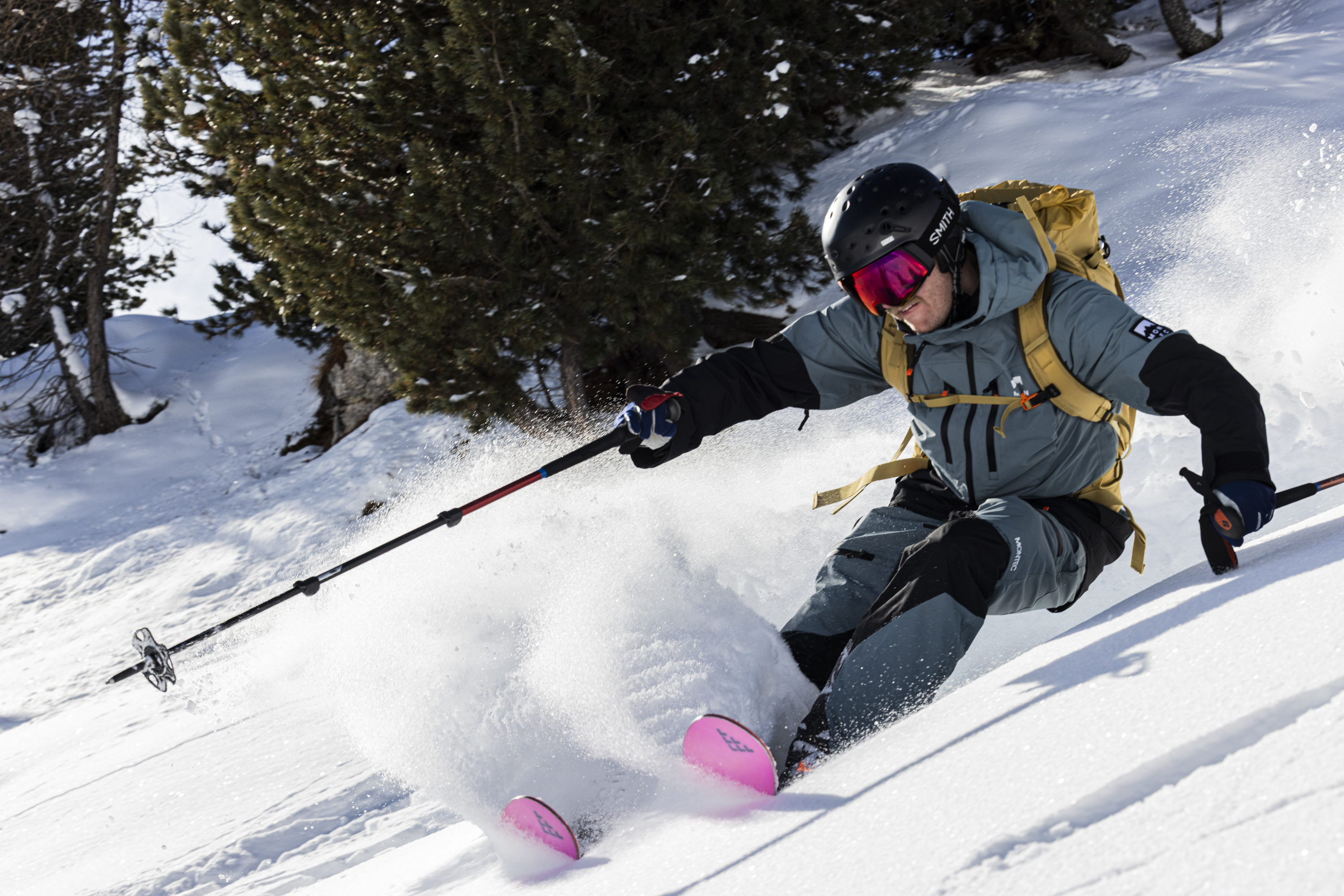 ski jacket, gray and black, hooded jacket, ski pants, snow sportswear