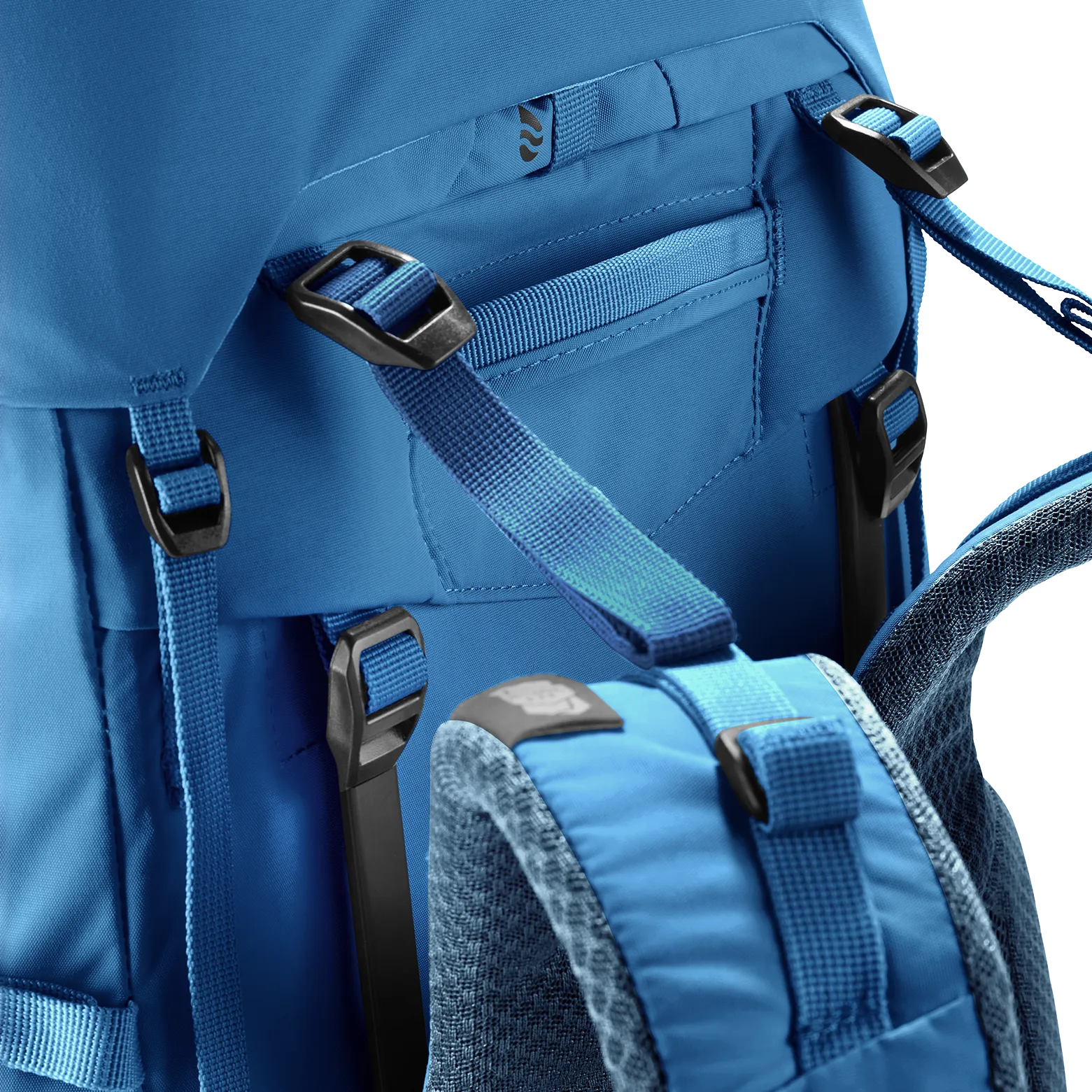 backpack, blue, strap, buckles, tree logo, backpack, blue, strap, padded, adjustable