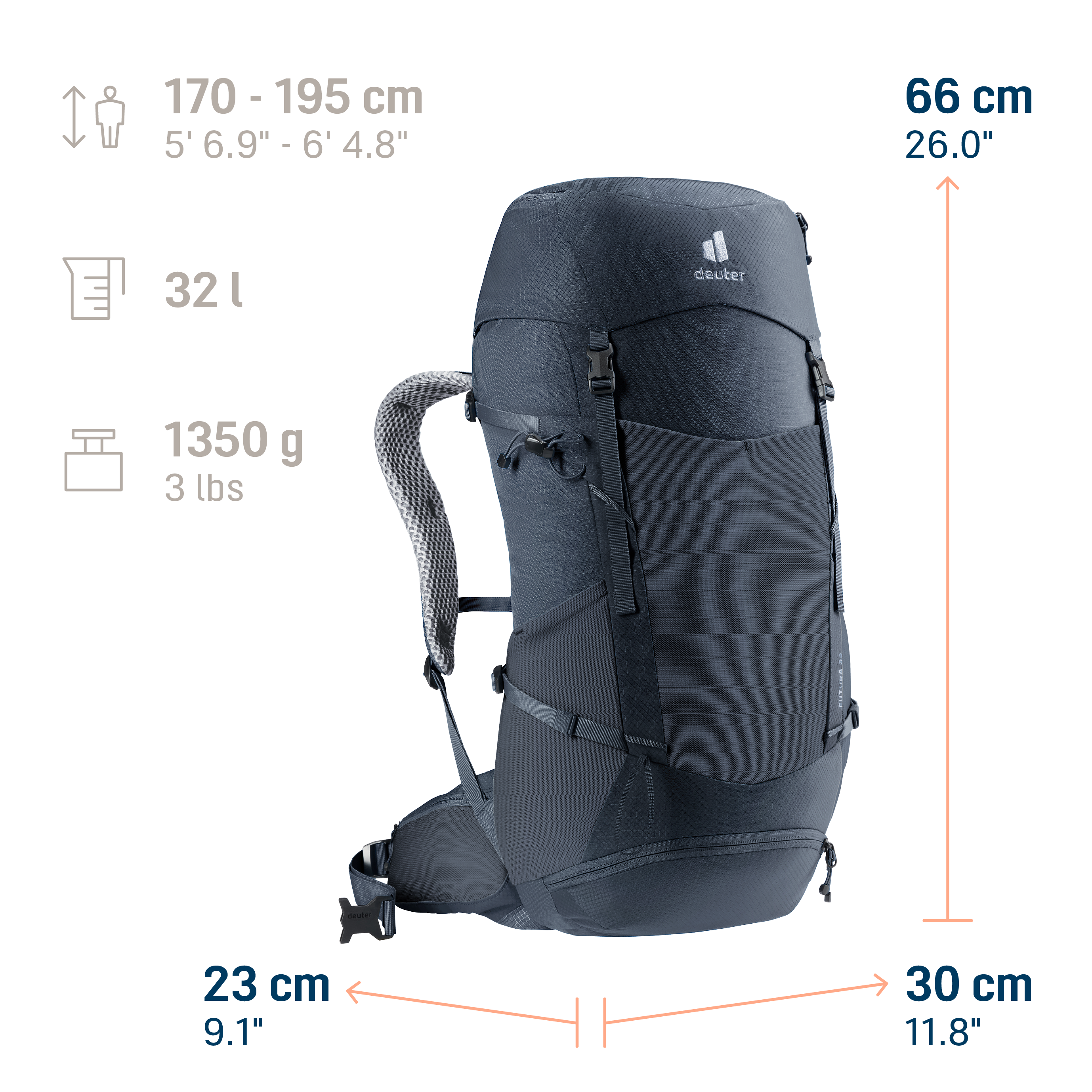 Futura 32 backpack, hiking, daypack, external-frame, black/dark-gray