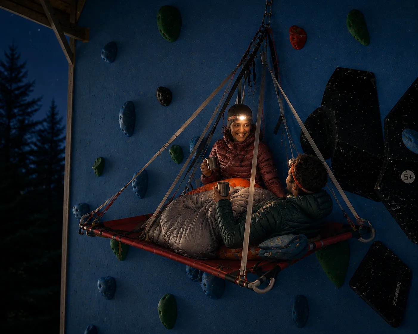 climbing, outdoor, climbing wall, suspended platform, camping gear