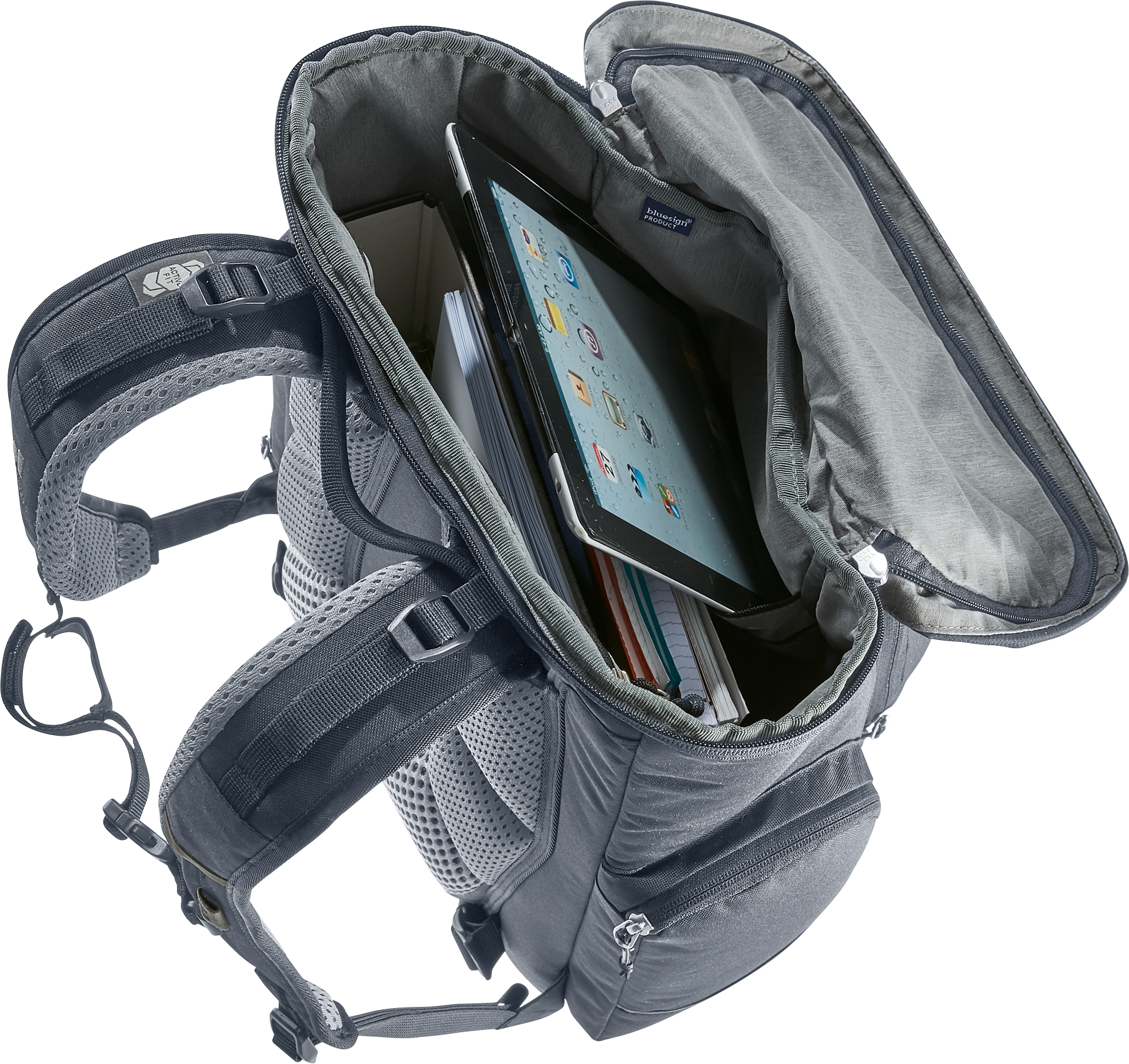 Scula Bag, Backpack, backpack, tablet pocket, mesh straps, padded straps, gray