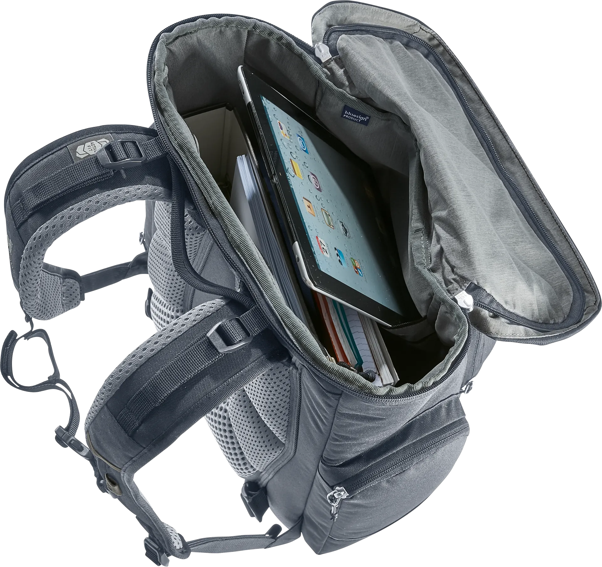 Bag, Backpack, backpack, tablet pocket, mesh straps, padded straps, gray