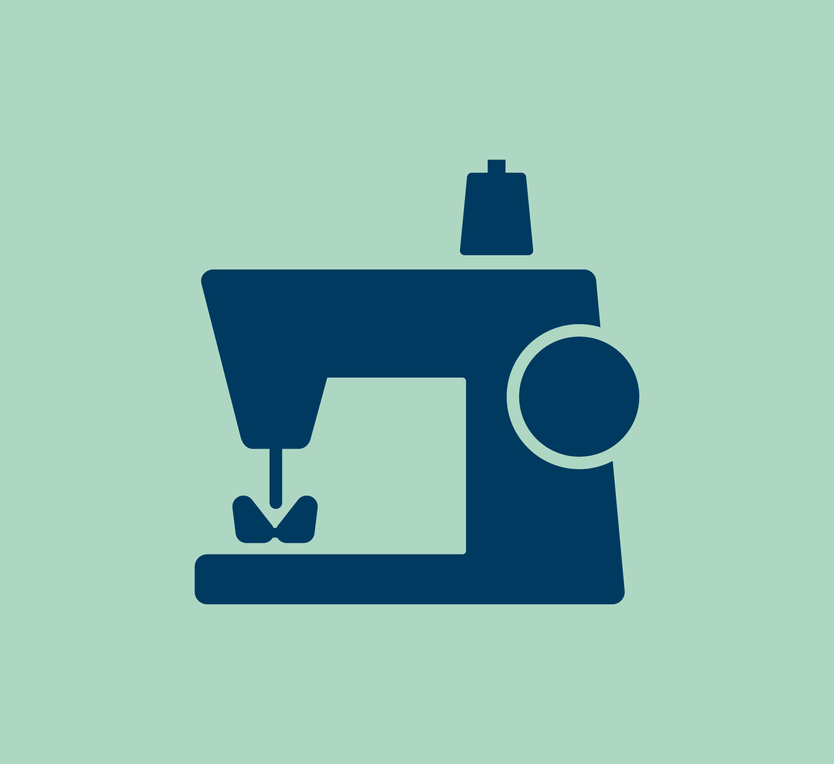 sewing machine, dark blue, thread spool, stitching needle