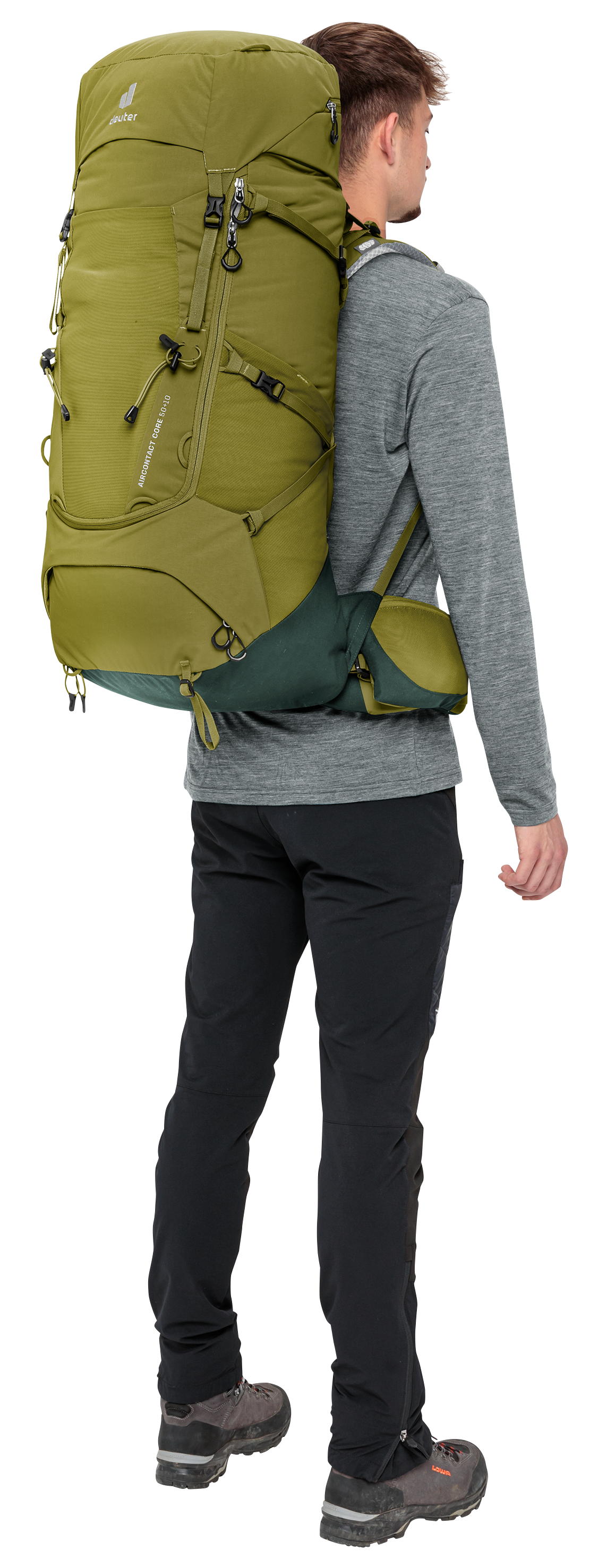 Aircontact Core 50+10 Bag, Backpack, Adult, Man, Person, backpack, hiking, green, oxford, external straps