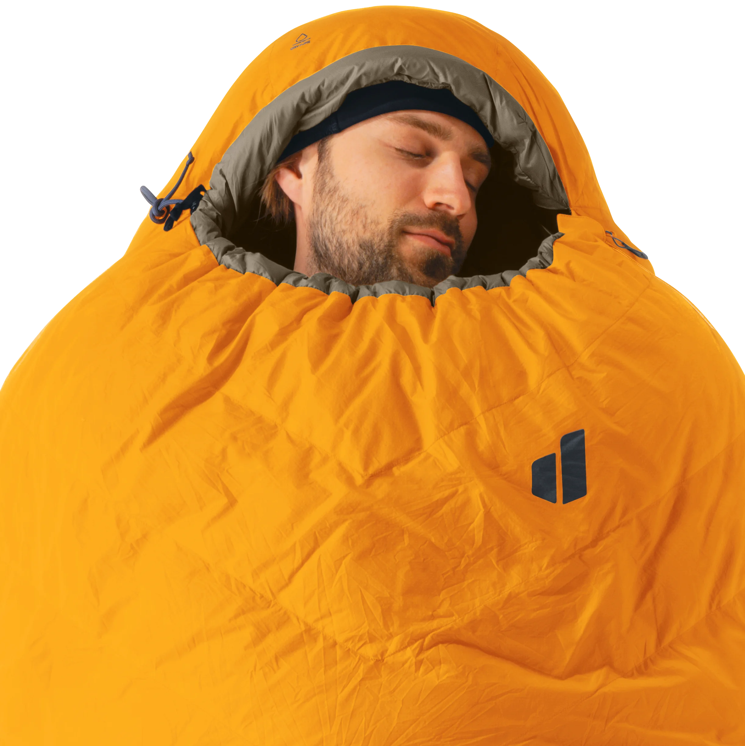 sleeve, orange, puffy, hood, sleeping bag