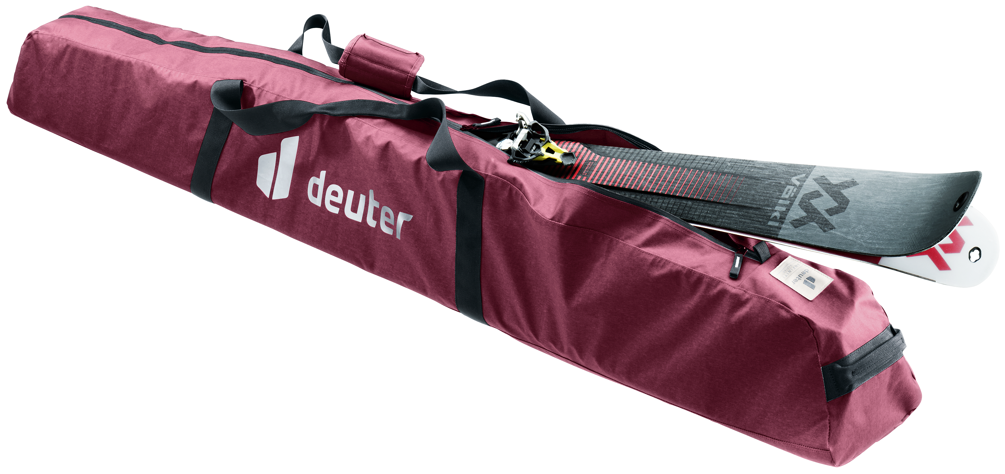 ski bag, burgundy, zippered, shoulder strap, padded