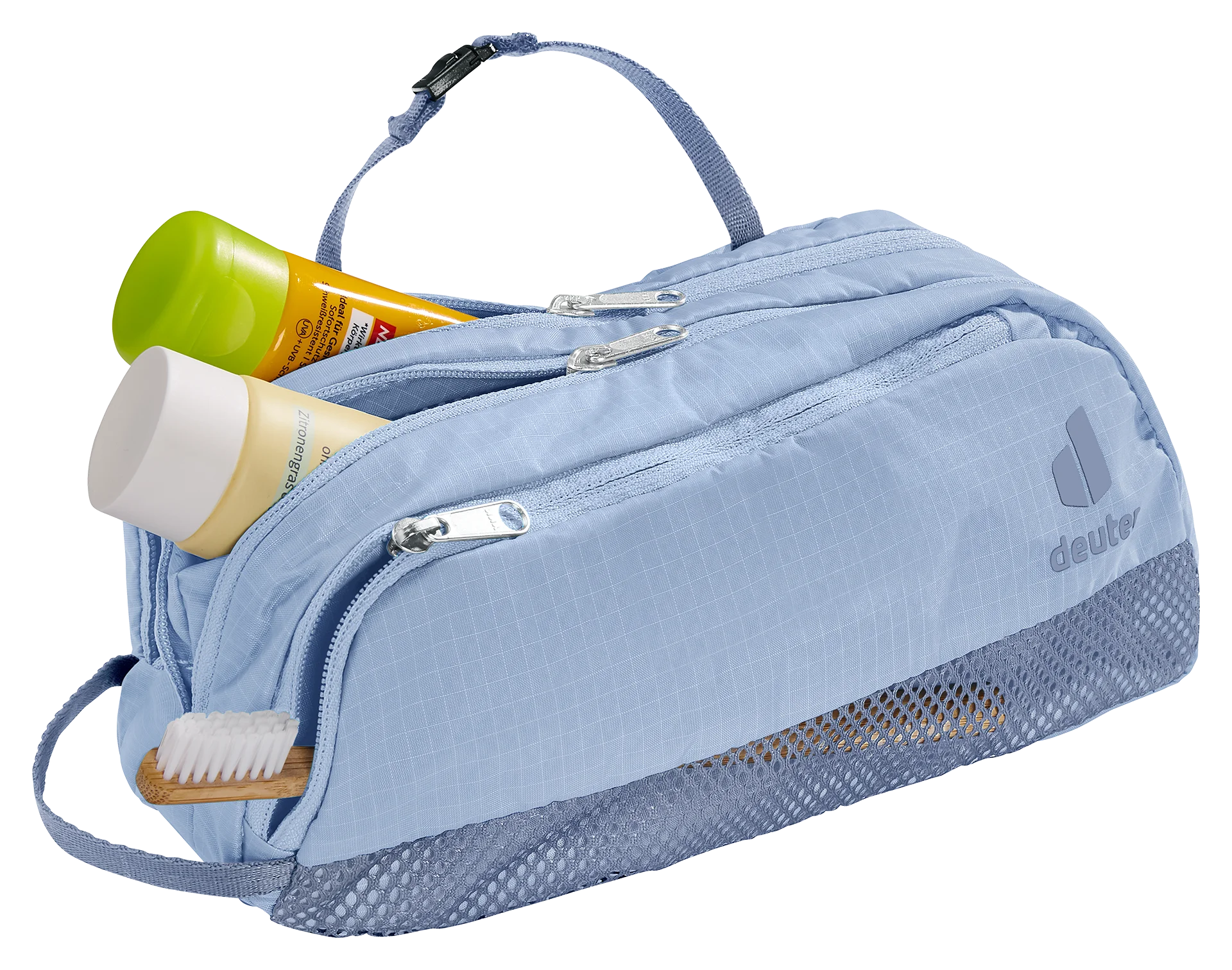 pouch, toiletry bag, travel kit, blue, mesh pocket