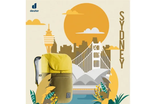 backpack, travel, stylish, yellow, cityscape