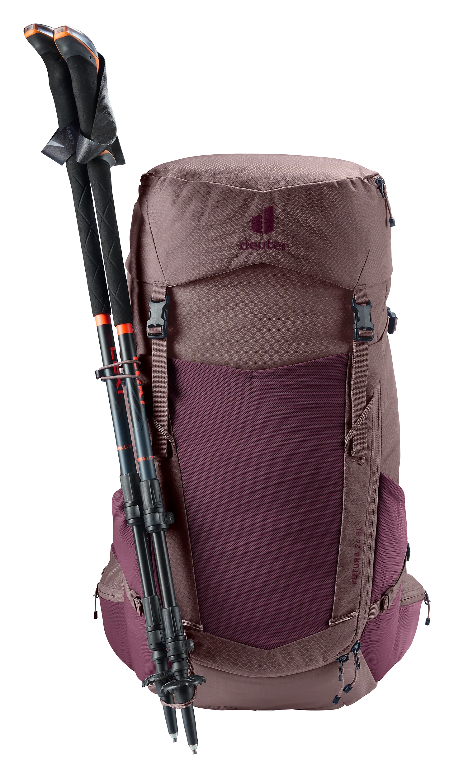 backpack, hiking backpack, trekking pack, folding trekking poles, pole holder